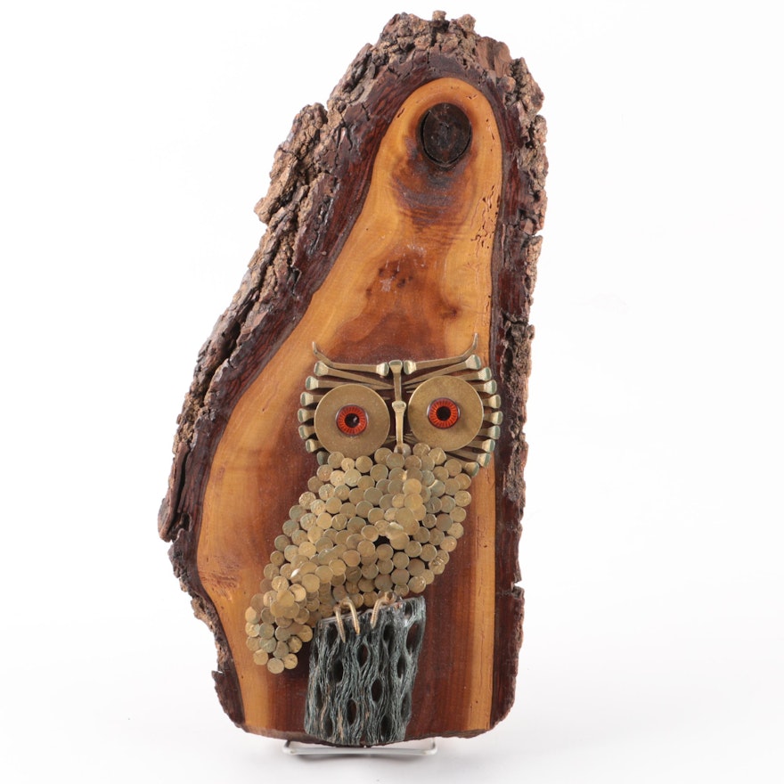 Metal and Wood Owl Nail Sculpture