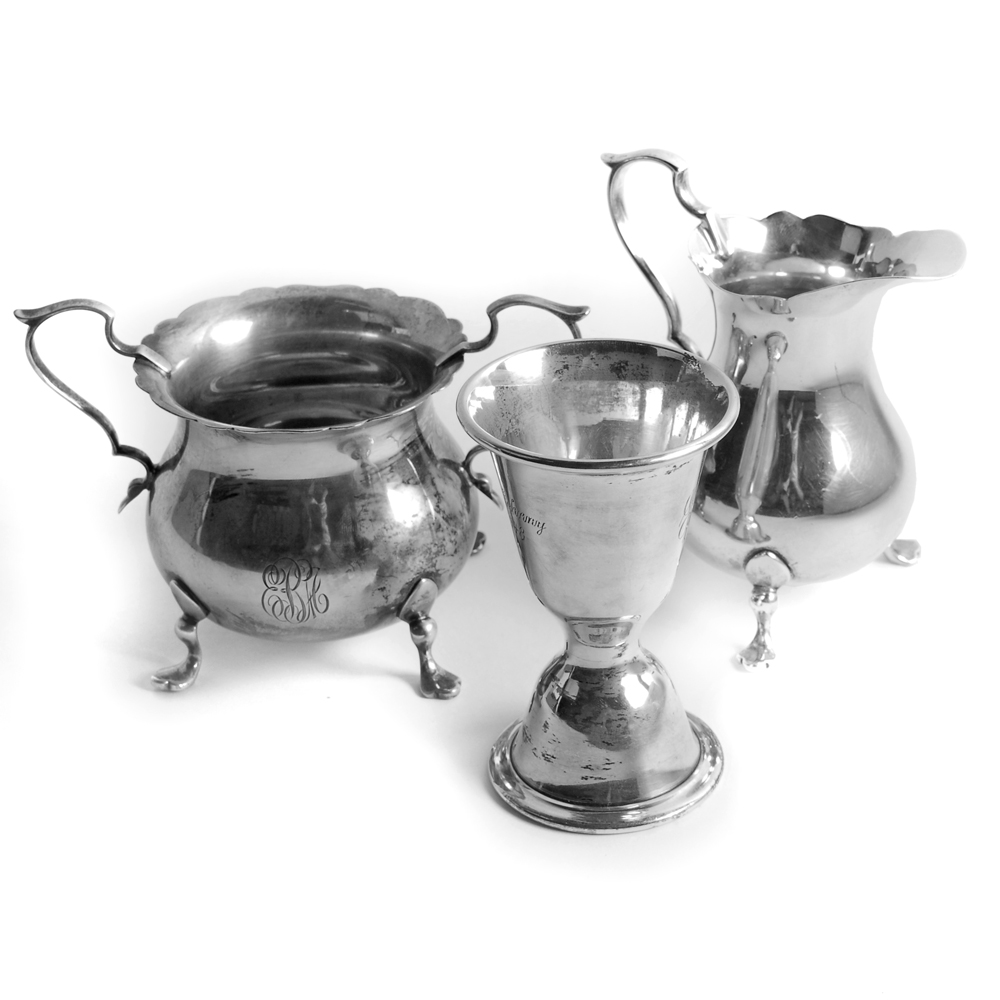 1951 Gorham Sterling Creamer and Sugar Bowl with Manchester Silver Co. Cup