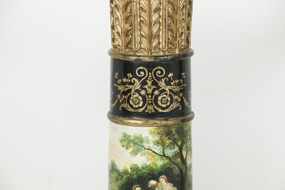 Vintage Classical Style Ebonized and Parcel-Gilt Pedestals with Marble Terminals