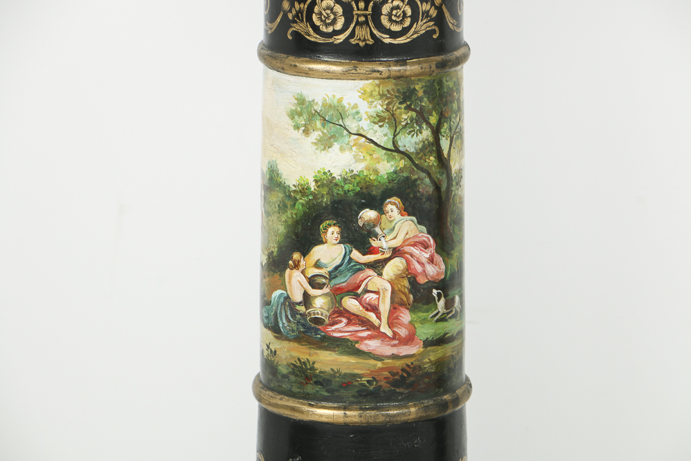 Vintage Classical Style Ebonized and Parcel-Gilt Pedestals with Marble Terminals