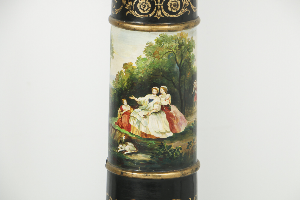 Vintage Classical Style Ebonized and Parcel-Gilt Pedestals with Marble Terminals