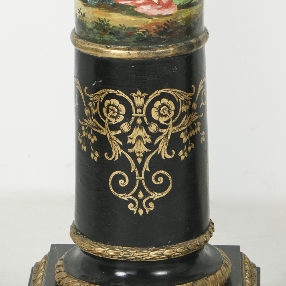 Vintage Classical Style Ebonized and Parcel-Gilt Pedestals with Marble Terminals