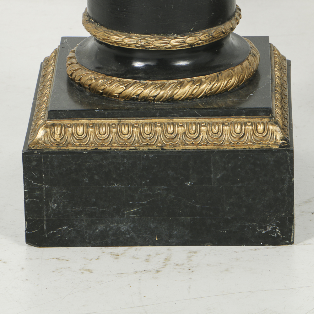 Vintage Classical Style Ebonized and Parcel-Gilt Pedestals with Marble Terminals