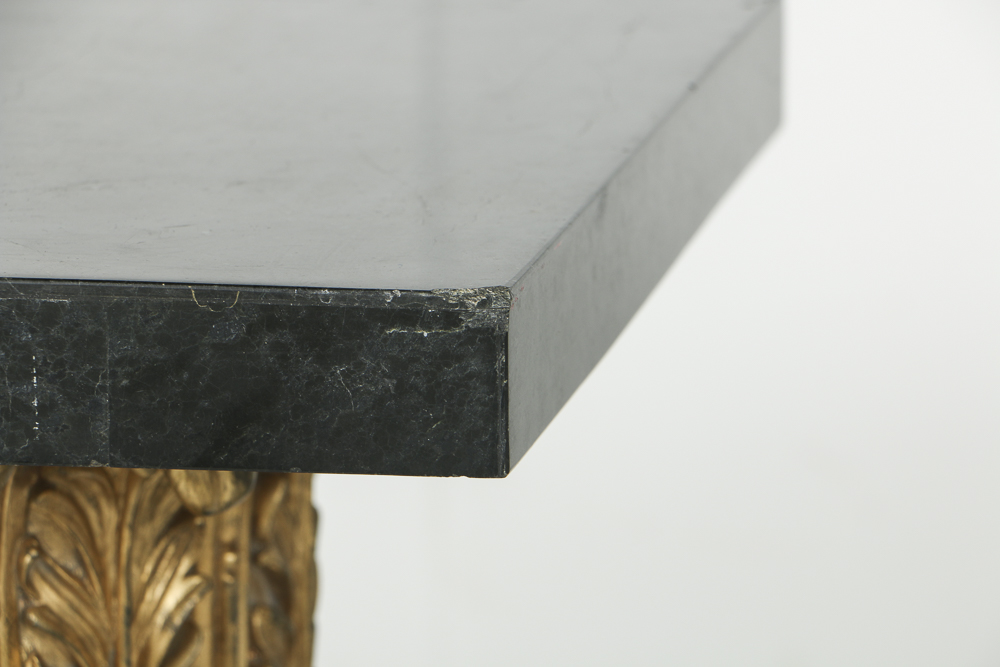 Vintage Classical Style Ebonized and Parcel-Gilt Pedestals with Marble Terminals