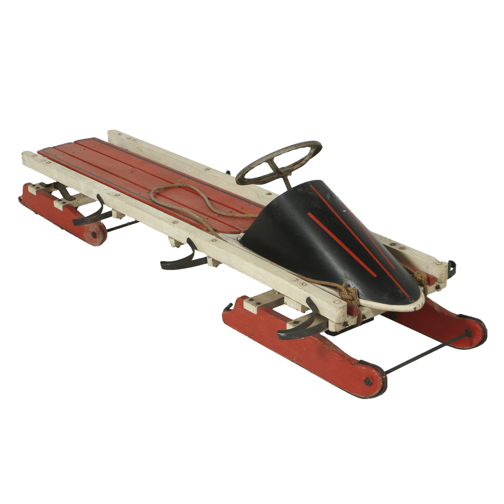 Vintage Toboggan Sled with Steering Wheel