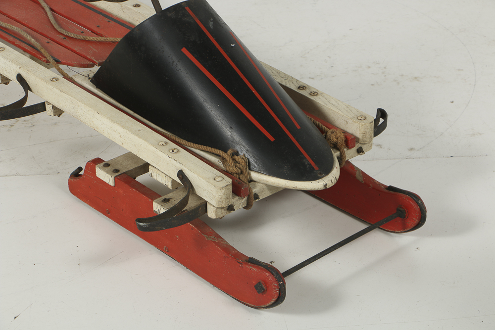 Vintage Toboggan Sled with Steering Wheel