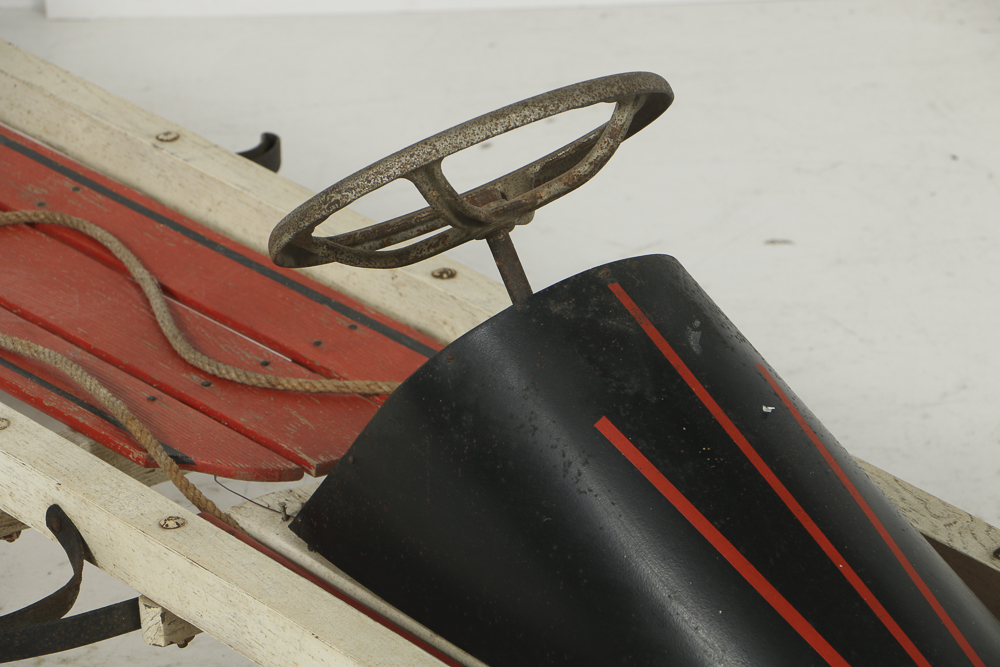 Vintage Toboggan Sled with Steering Wheel