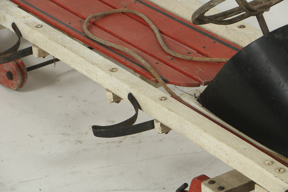 Vintage Toboggan Sled with Steering Wheel