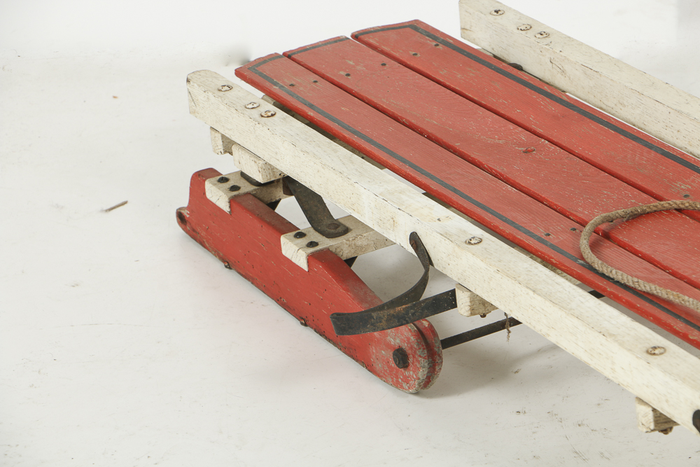 Vintage Toboggan Sled with Steering Wheel