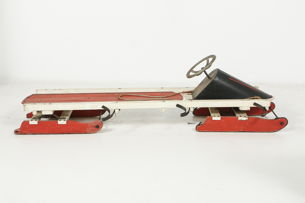 Vintage Toboggan Sled with Steering Wheel