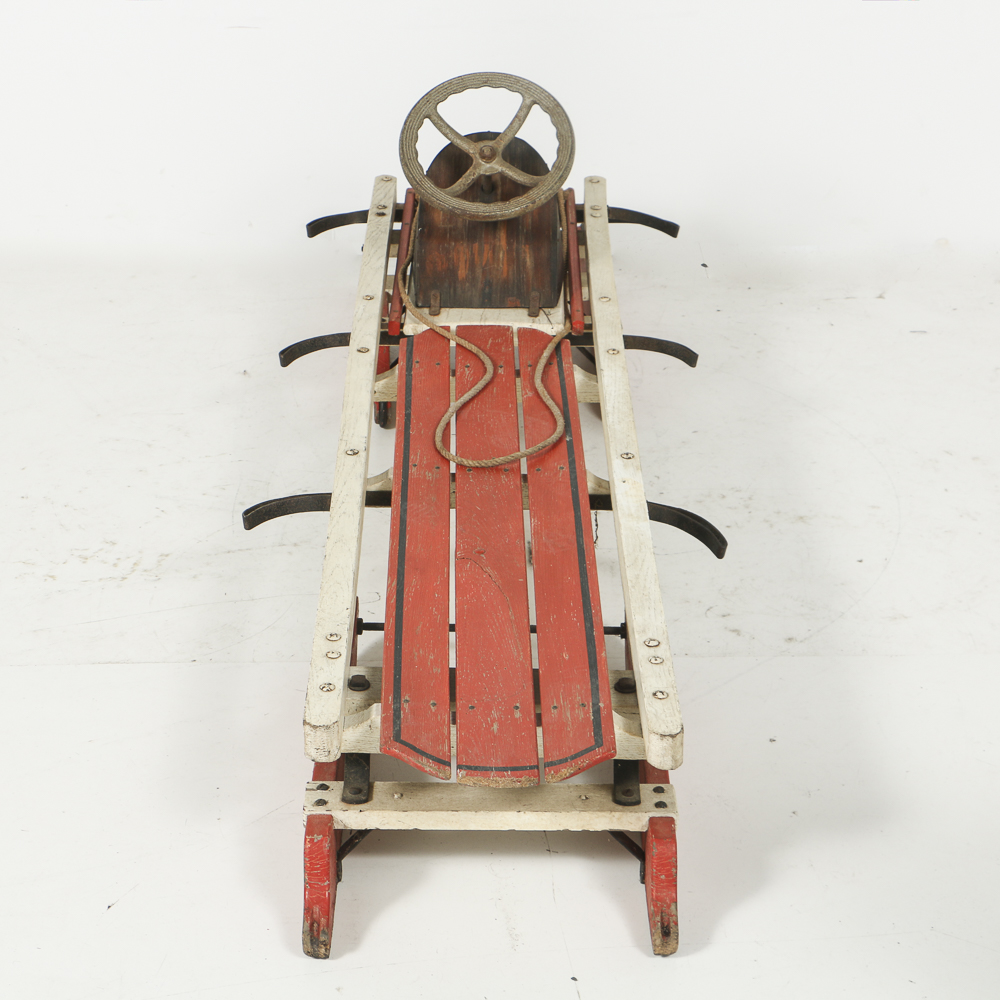 Vintage Toboggan Sled with Steering Wheel