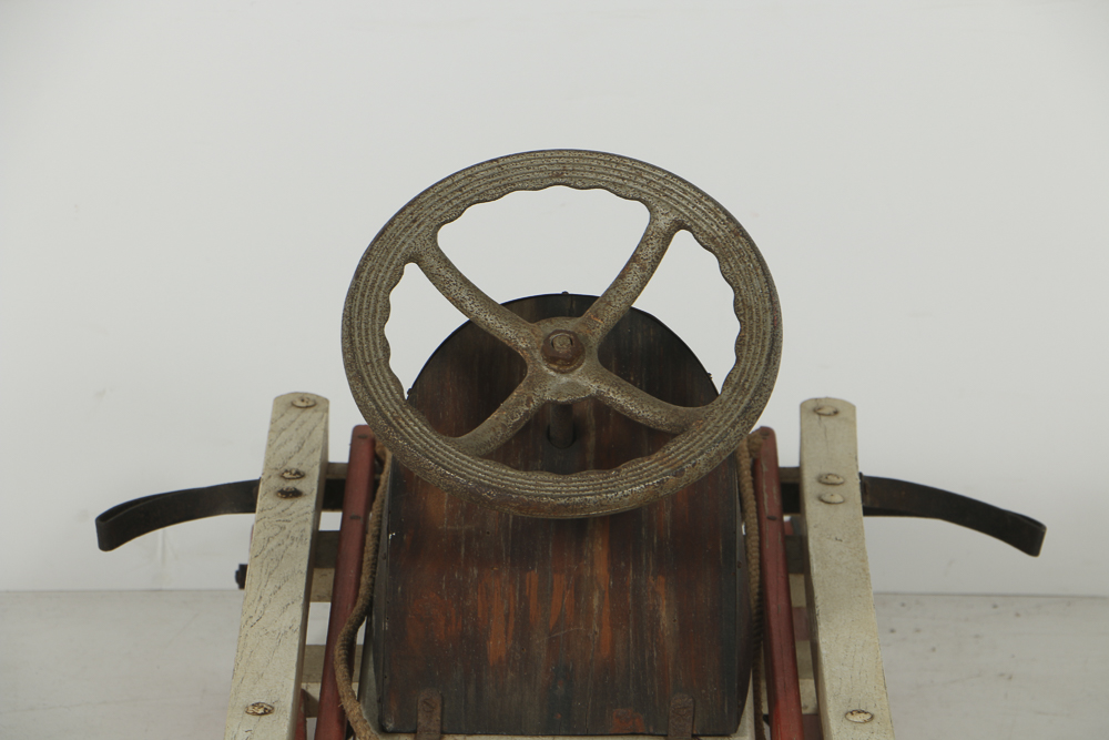 Vintage Toboggan Sled with Steering Wheel