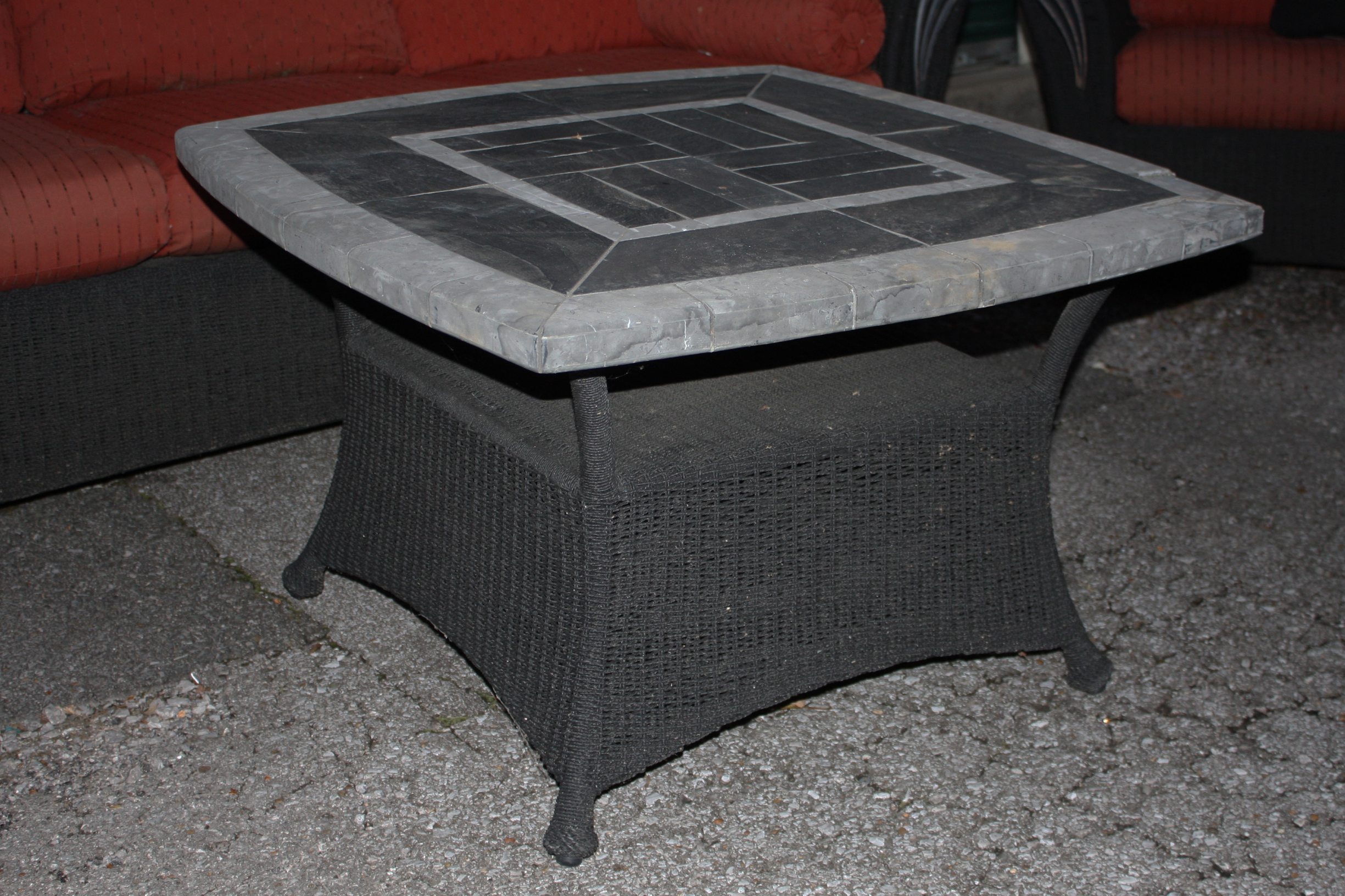 Outdoor Wicker Sofa, Table, and Chair with Ottoman