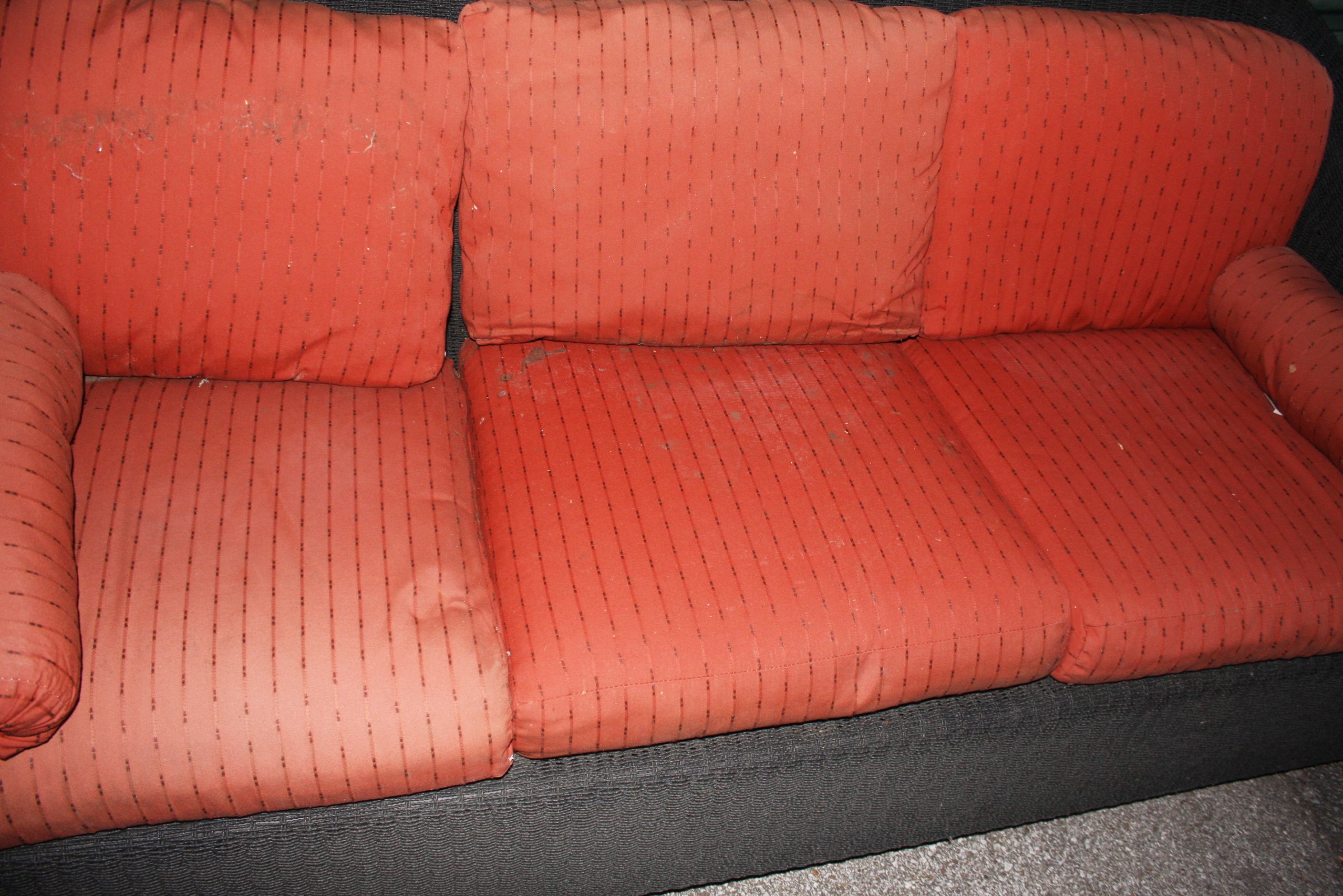 Outdoor Wicker Sofa, Table, and Chair with Ottoman