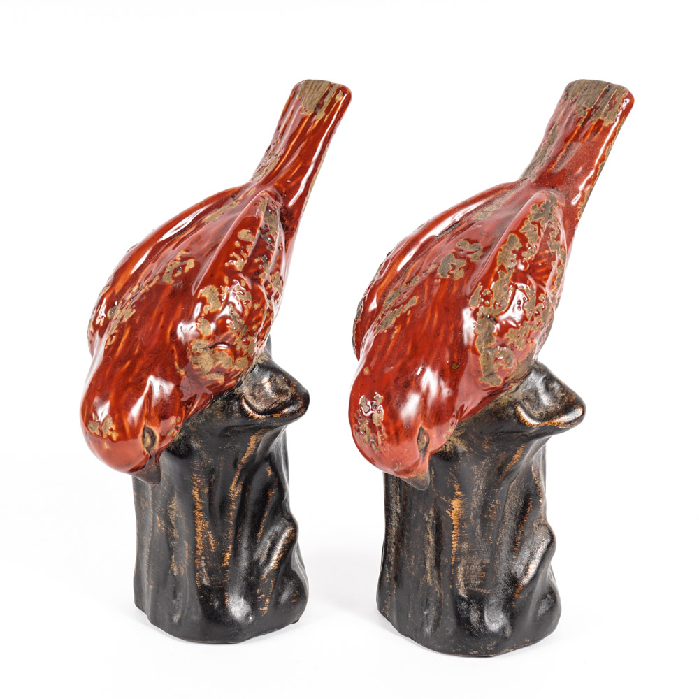 Ceramic Red Bird Figurines