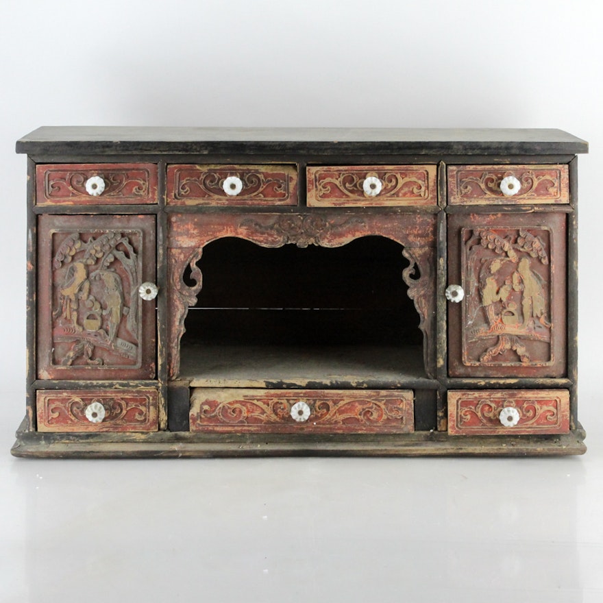 Antique Diminutive Asian Desktop Cabinet