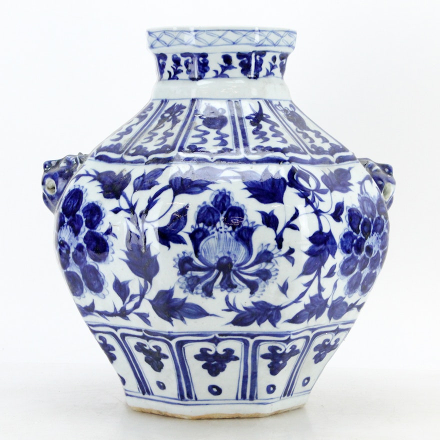 Blue and White Stoneware Vase