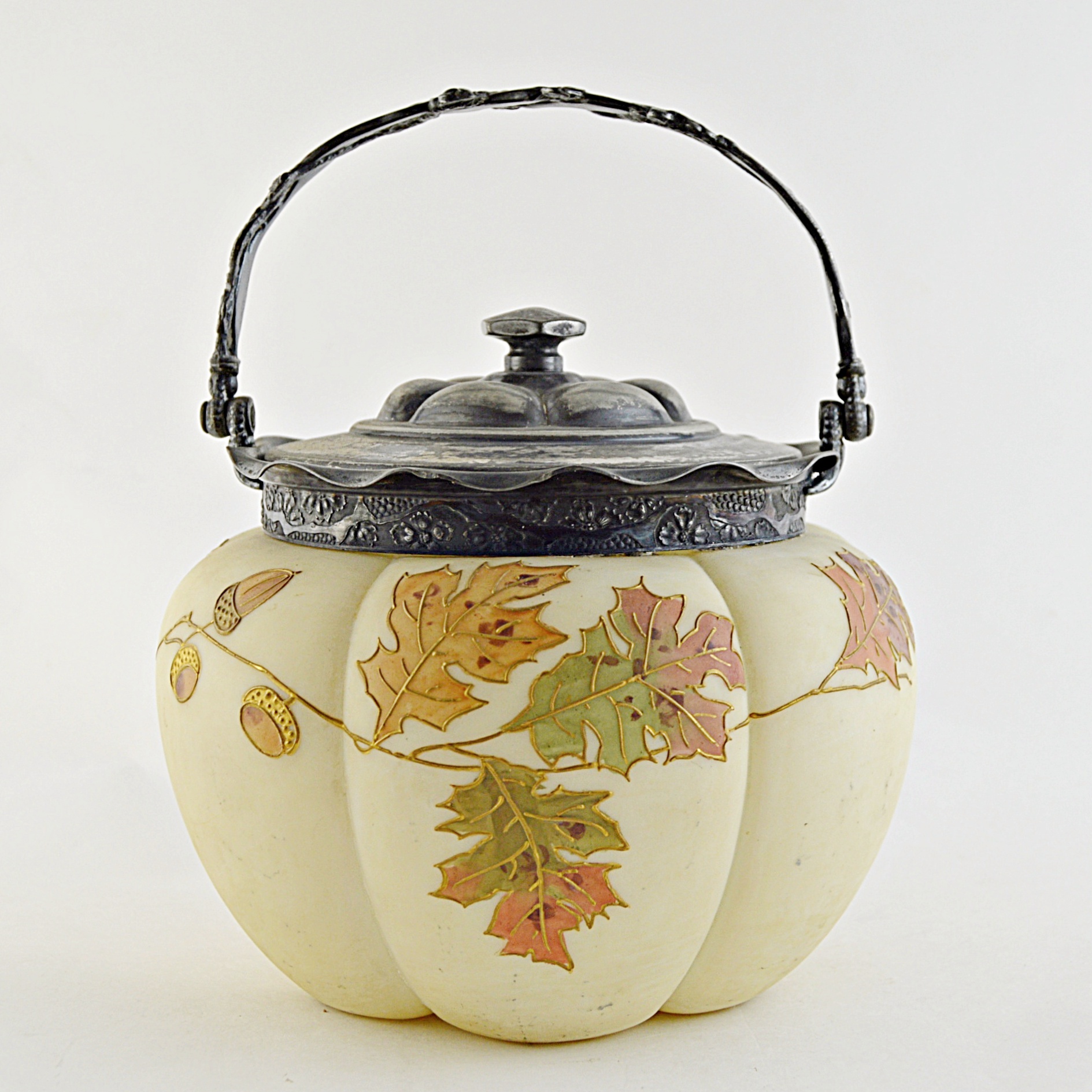 Mount Washington Smith Bros. Satin Art Glass Biscuit Jar with Silver Plate Lid