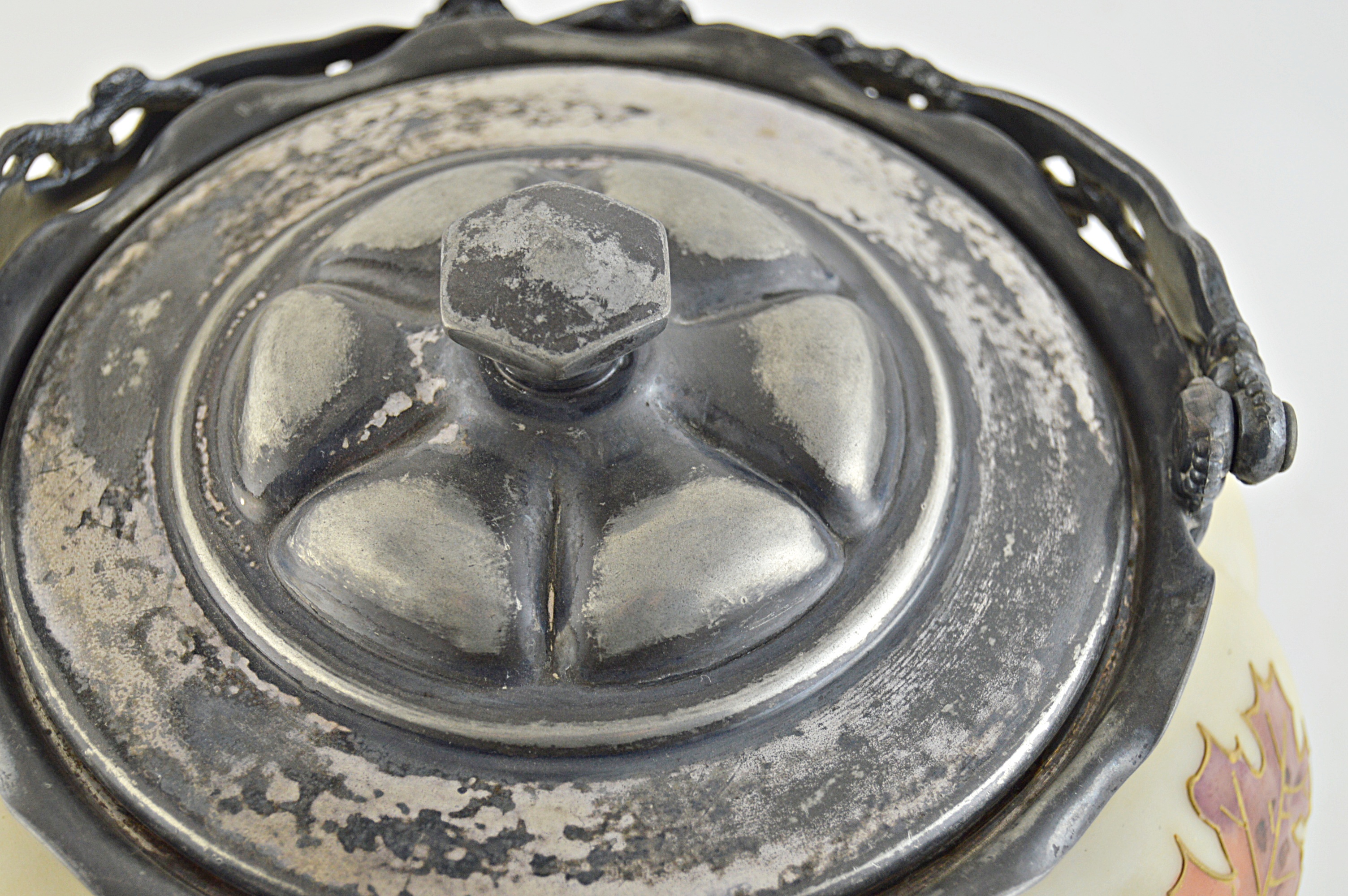 Mount Washington Smith Bros. Satin Art Glass Biscuit Jar with Silver Plate Lid