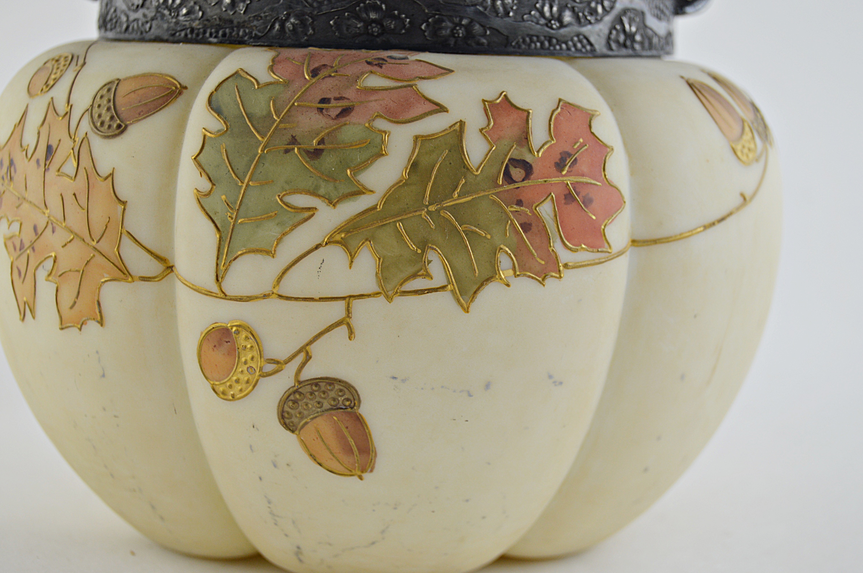 Mount Washington Smith Bros. Satin Art Glass Biscuit Jar with Silver Plate Lid