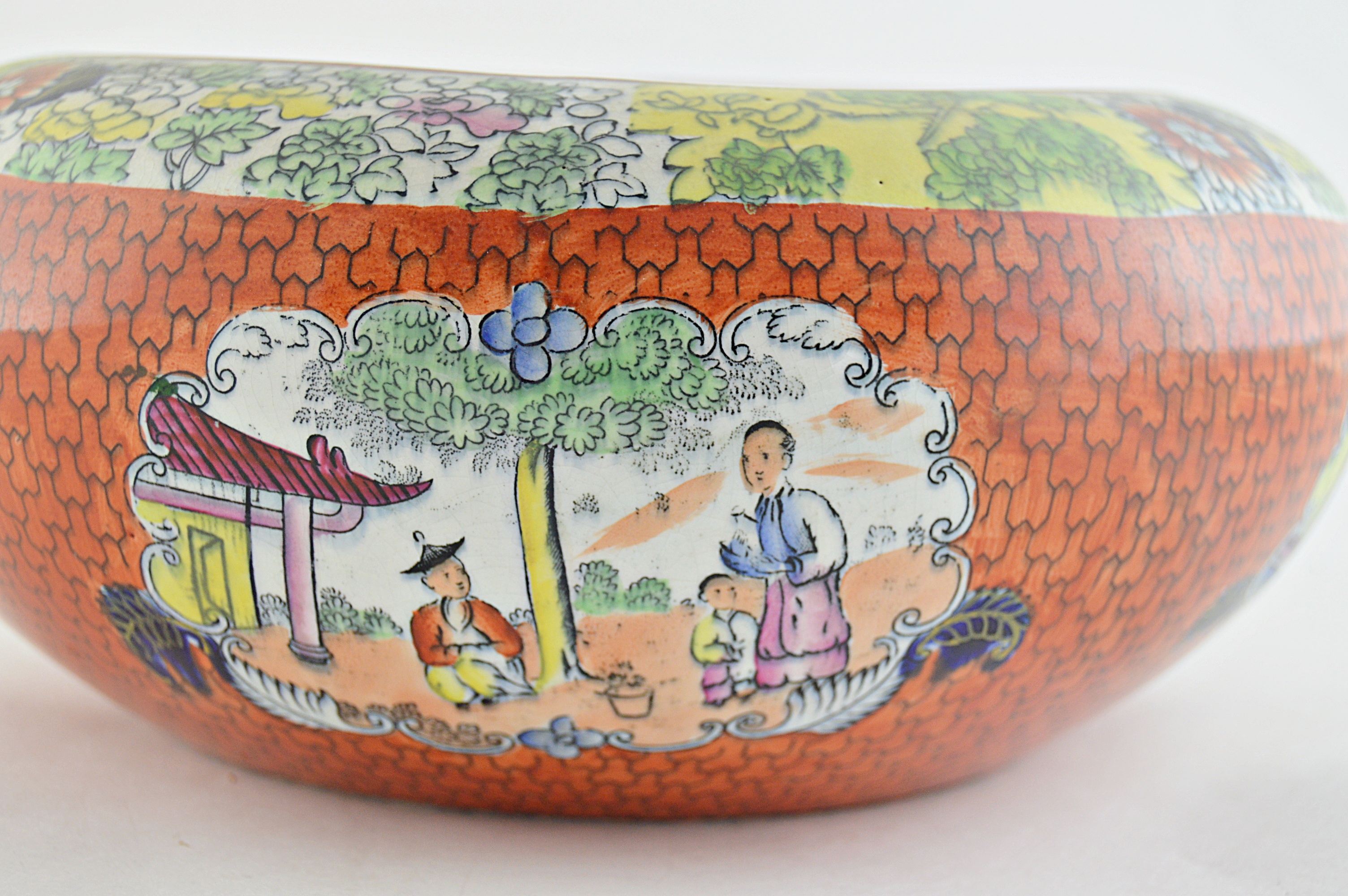 Mason's Ironstone Chinoiserie Bowl in Orange Dragon Scale Pattern
