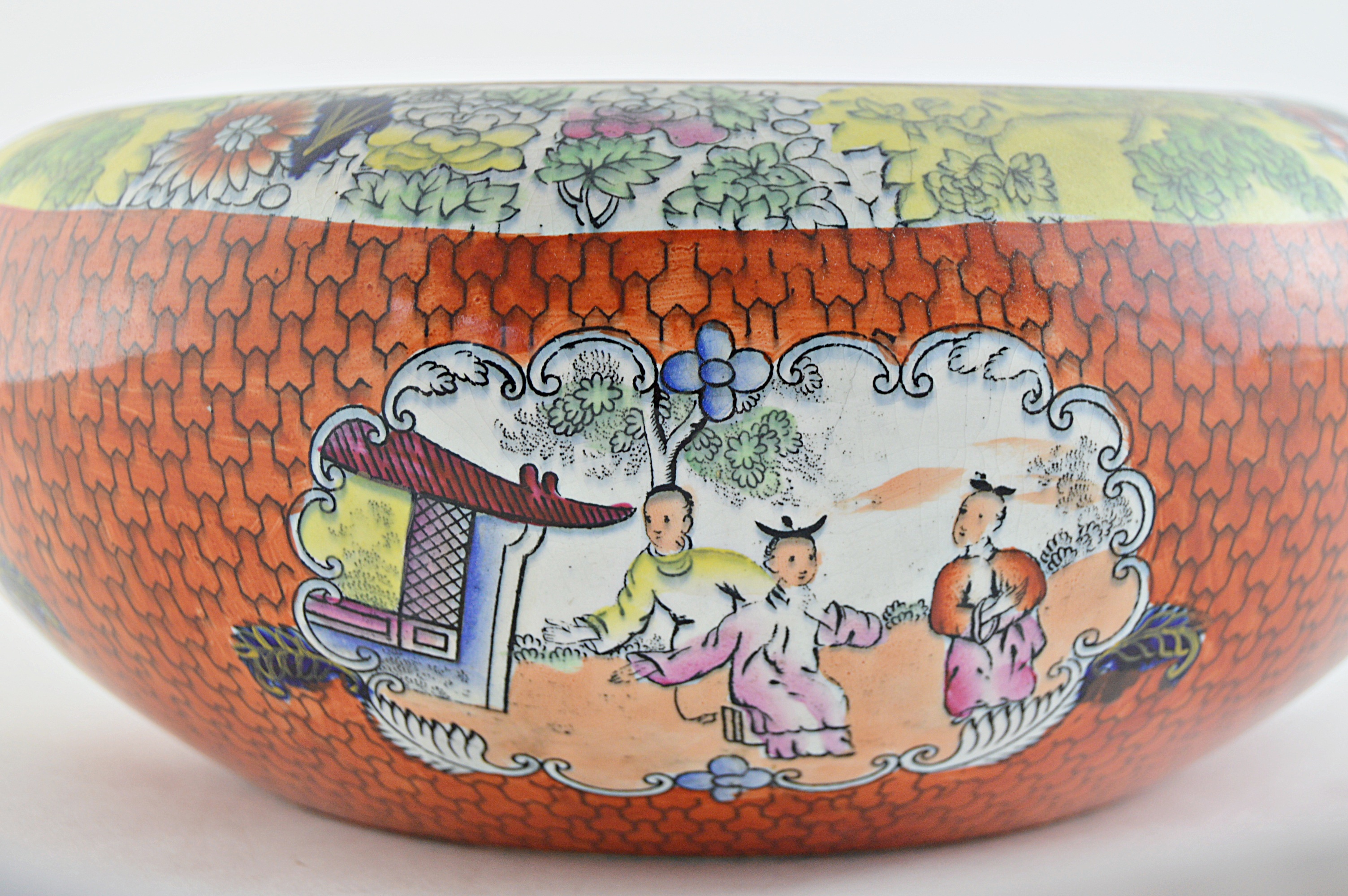 Mason's Ironstone Chinoiserie Bowl in Orange Dragon Scale Pattern