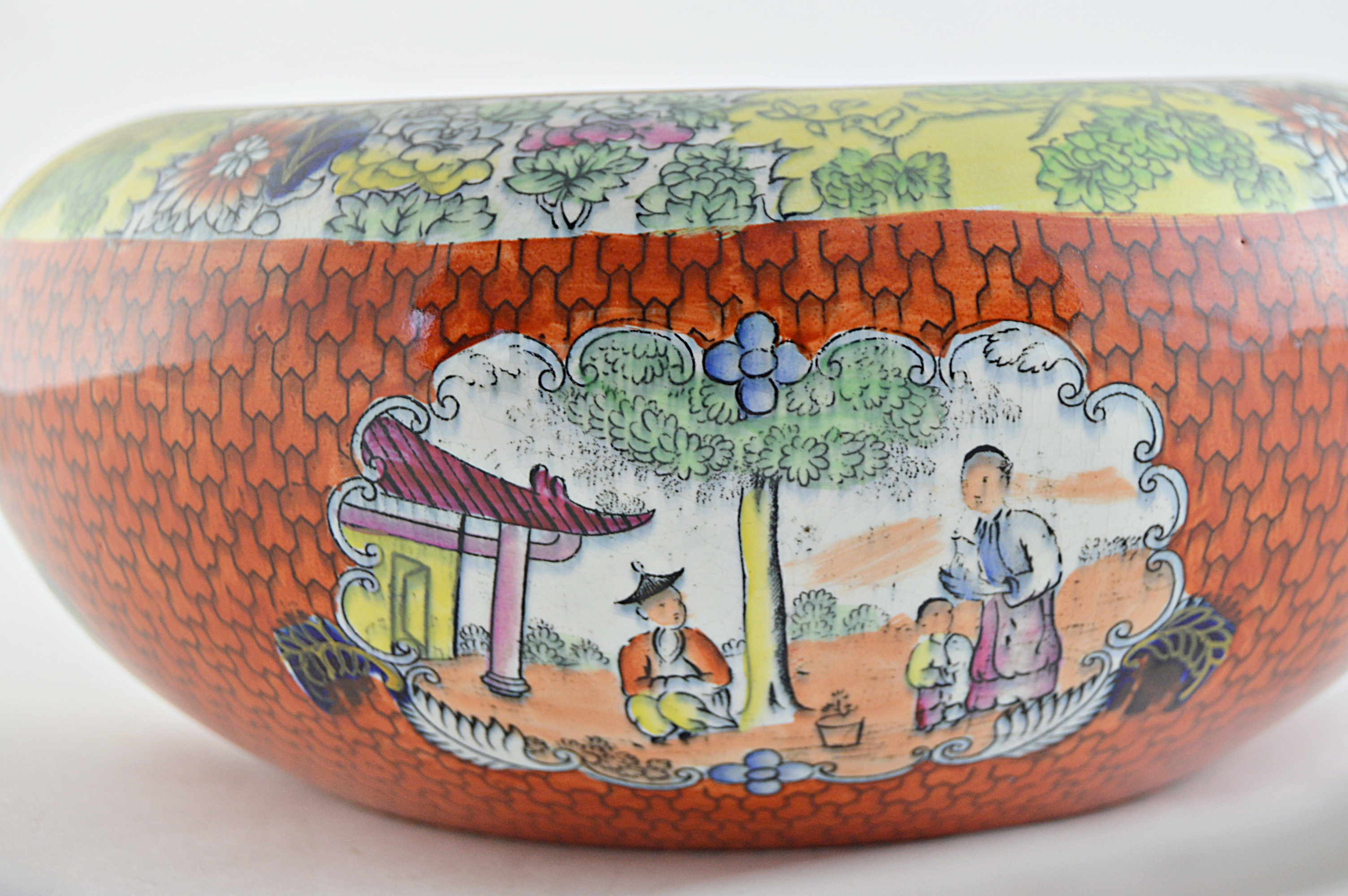 Mason's Ironstone Chinoiserie Bowl in Orange Dragon Scale Pattern