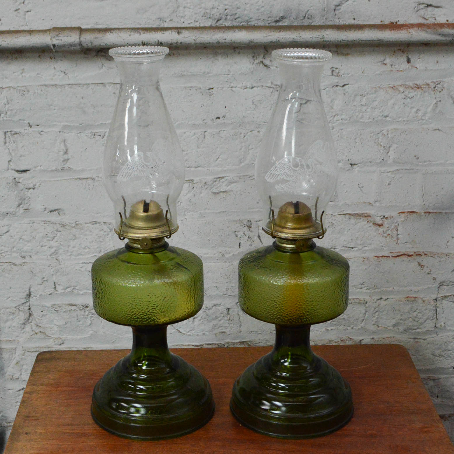 Vintage Hurricane Oil Lamps with P&A Risdon Mfg. Eagle Burner