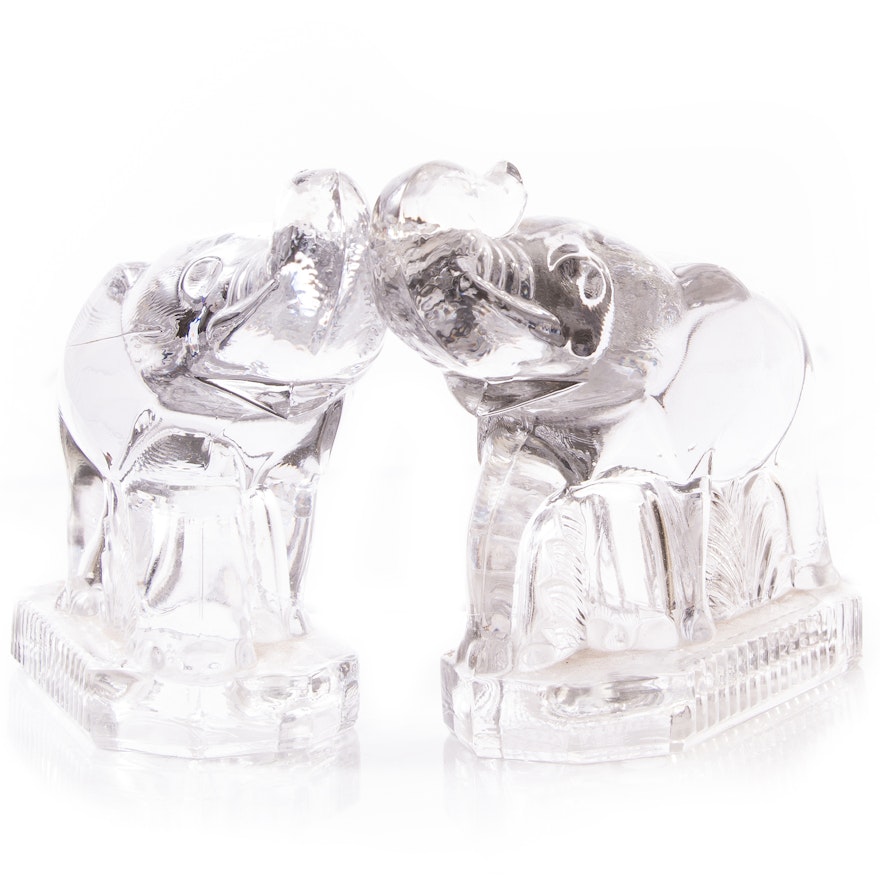 Glass Elephant Bookends