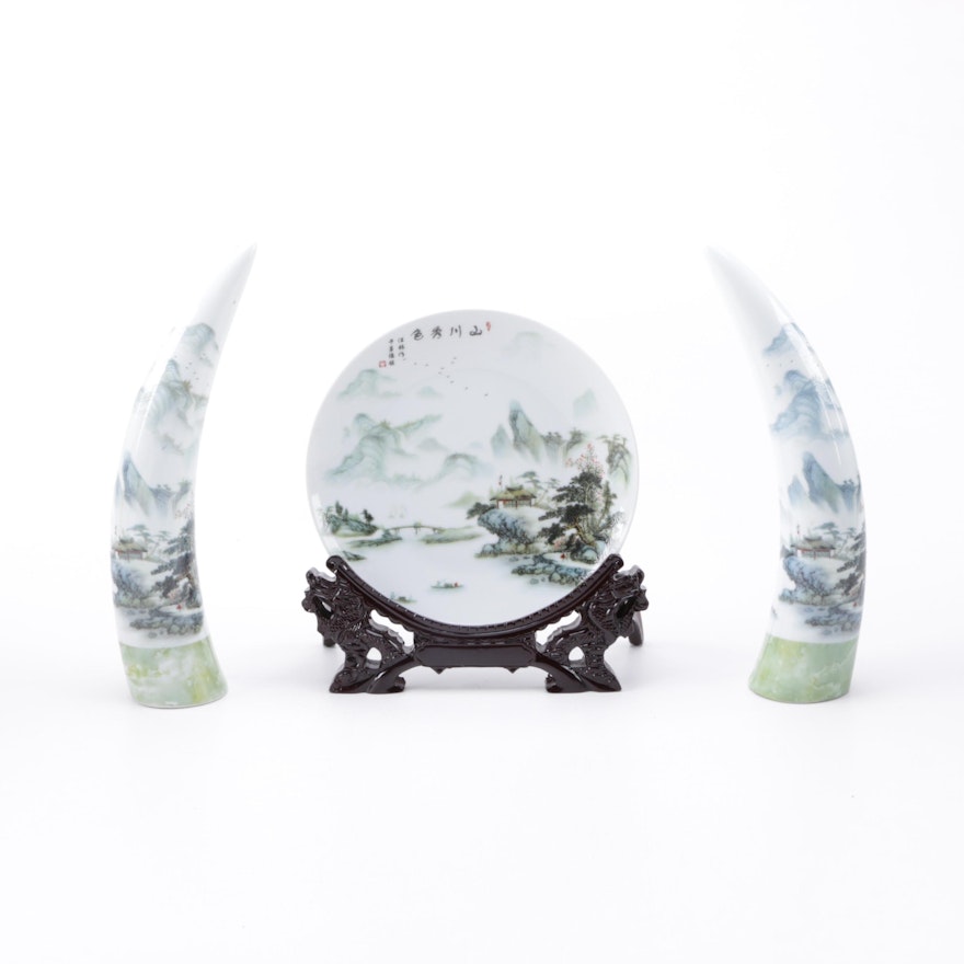 Porcelain Decorative Plate and Horns