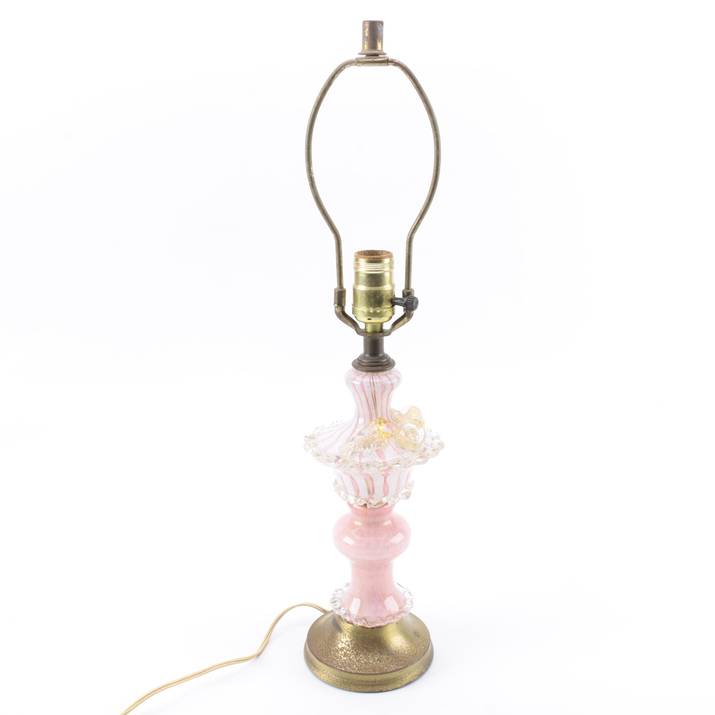 Vintage Blown Glass and Brass Table Lamp