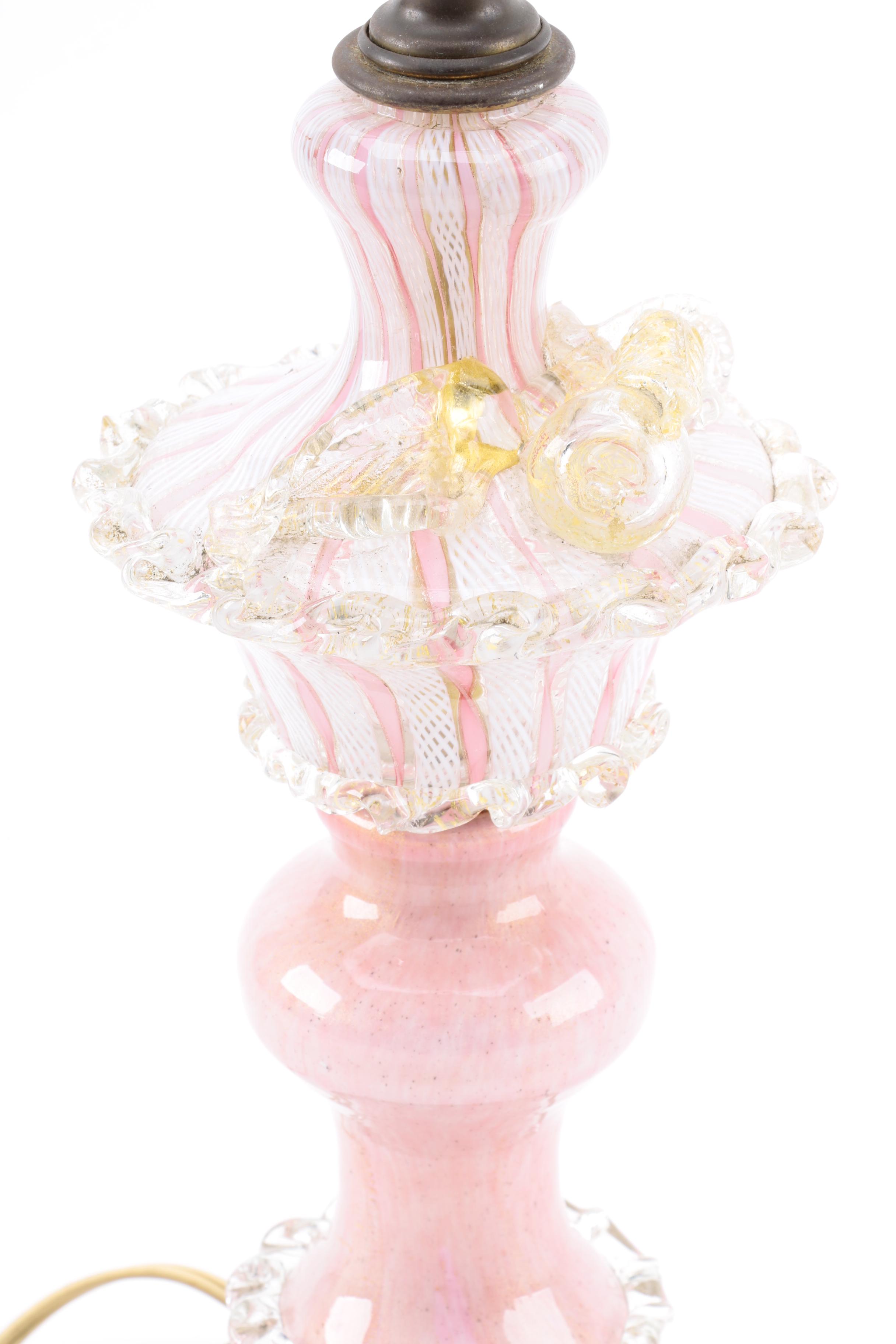 Vintage Blown Glass and Brass Table Lamp