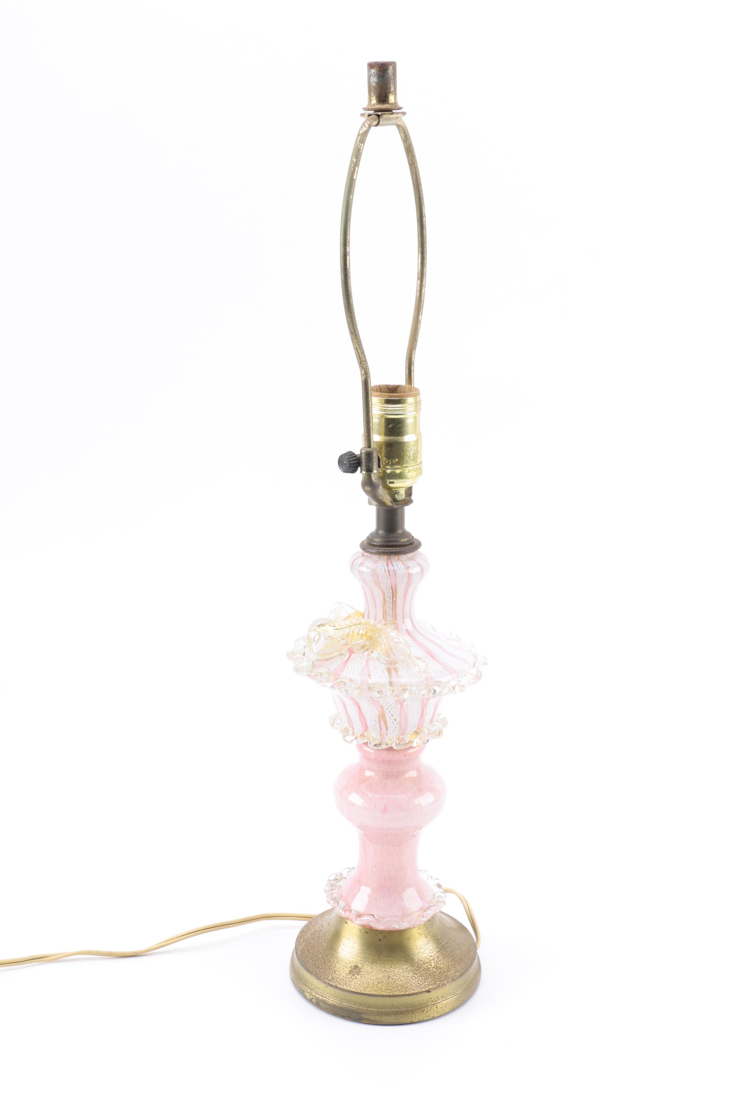 Vintage Blown Glass and Brass Table Lamp