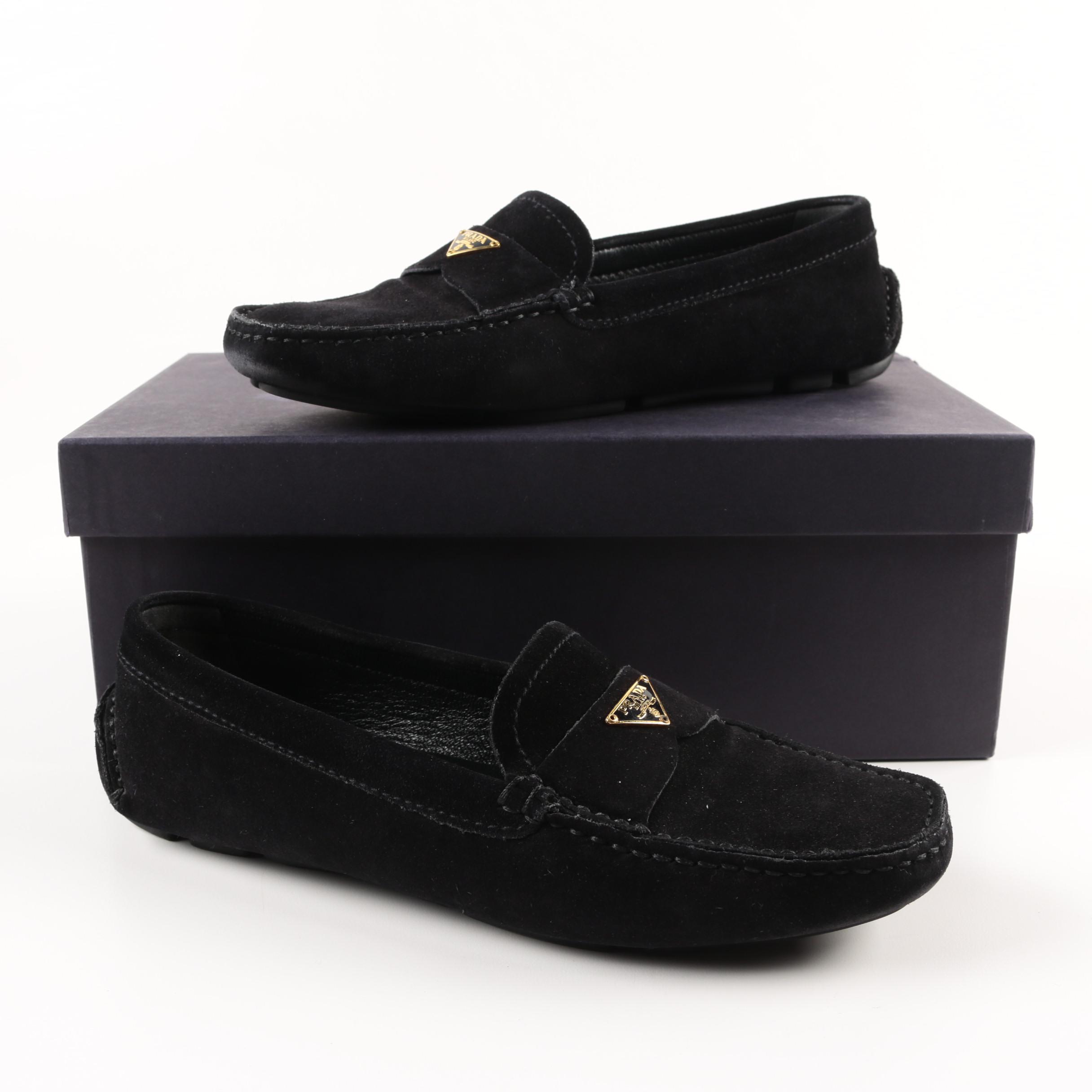 Women's Prada Black Suede Loafers