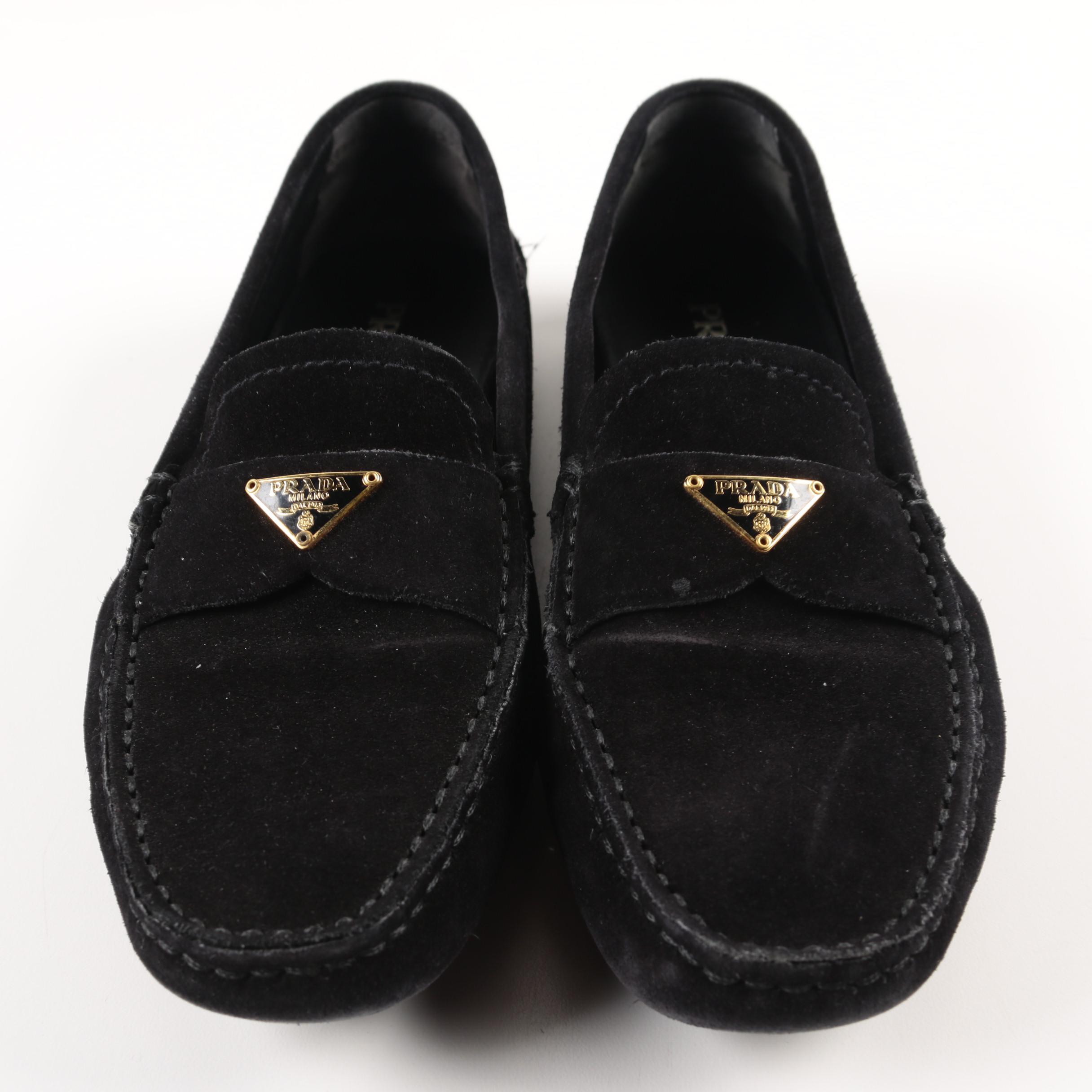Women's Prada Black Suede Loafers