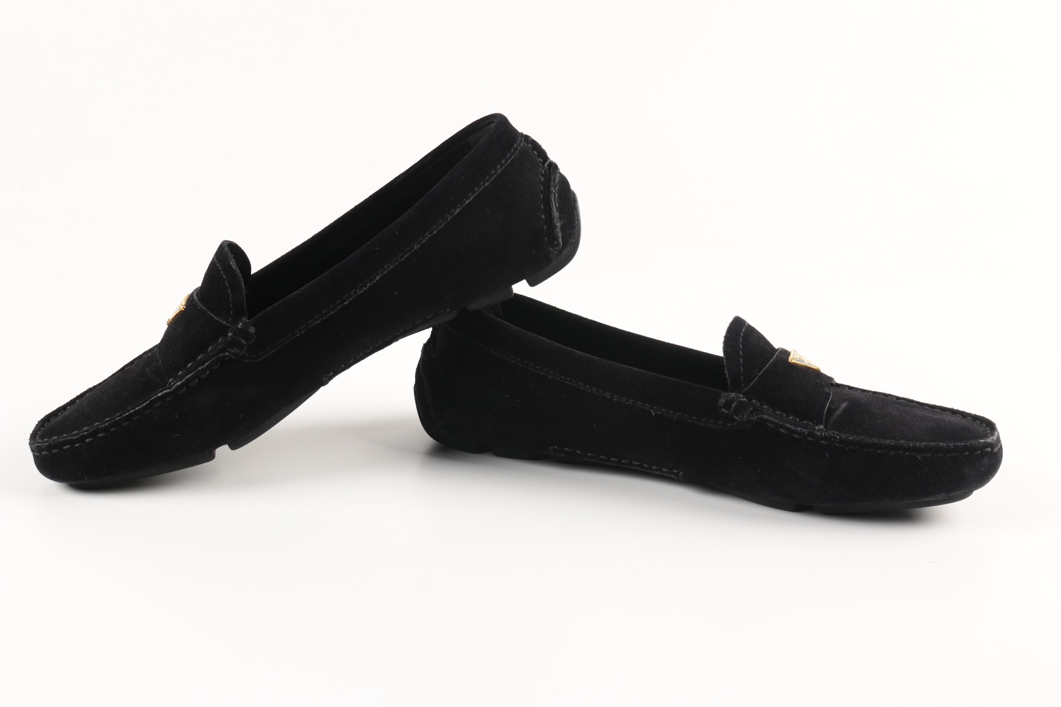 Women's Prada Black Suede Loafers