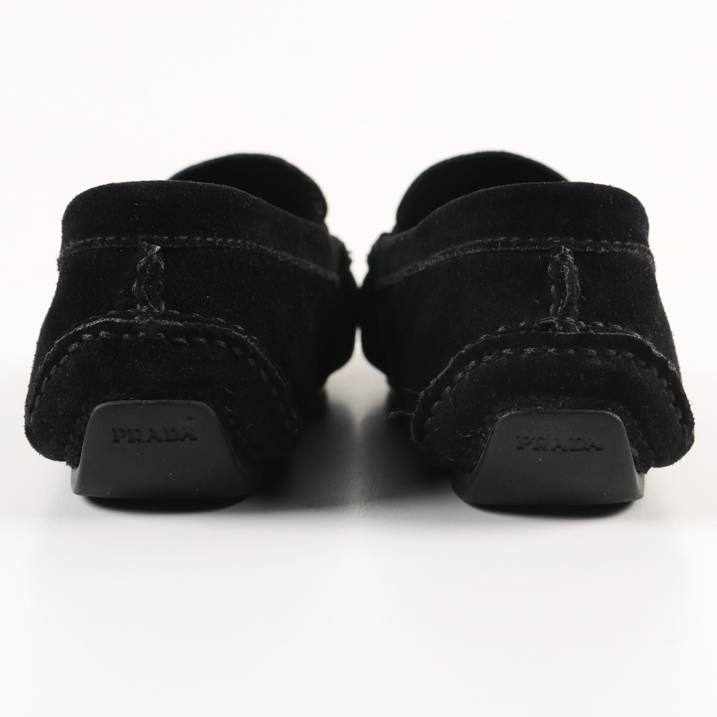 Women's Prada Black Suede Loafers