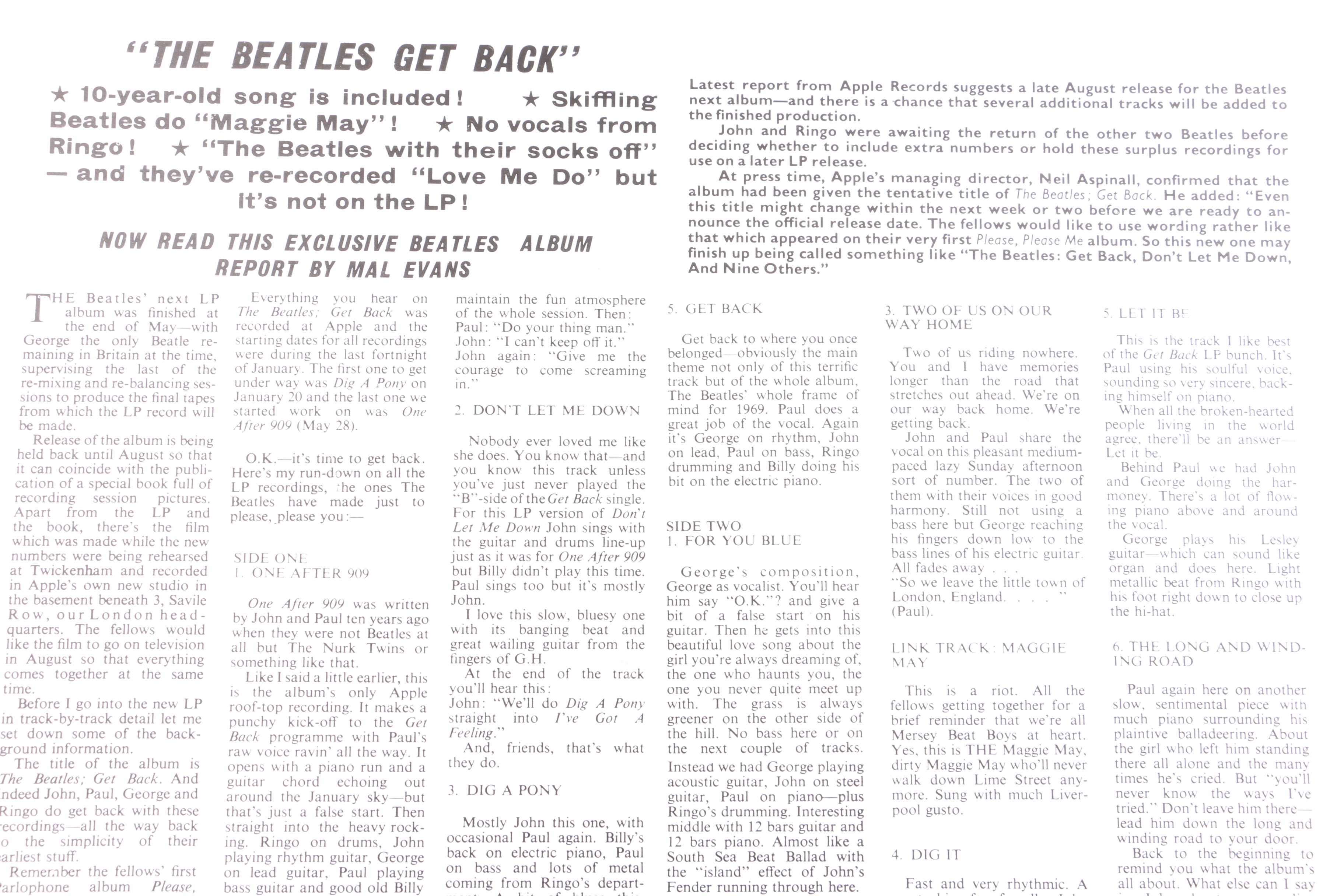 The Beatles "Get Back" Unofficial German Stereo Pressing LP