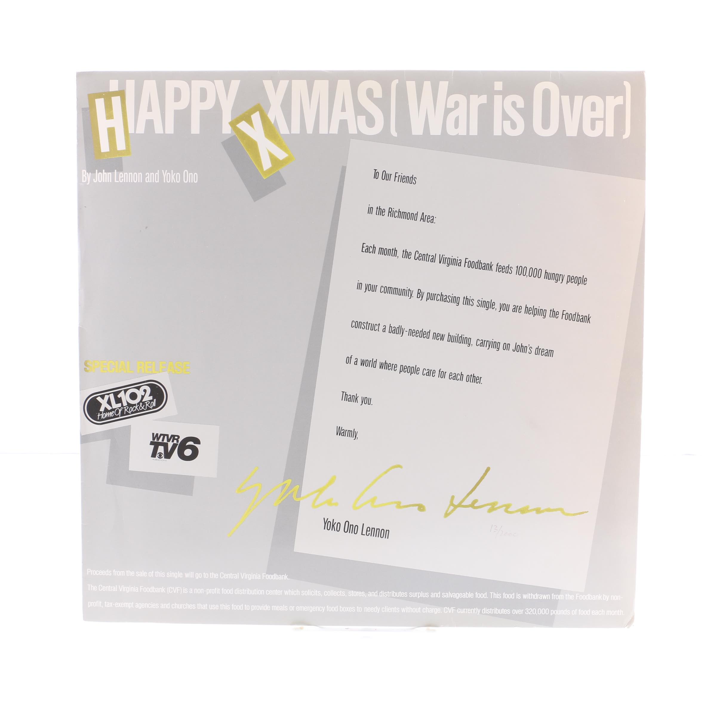 John Lennon "Happy Xmas (War Is Over)" Promotional 12" Single on Colored Vinyl