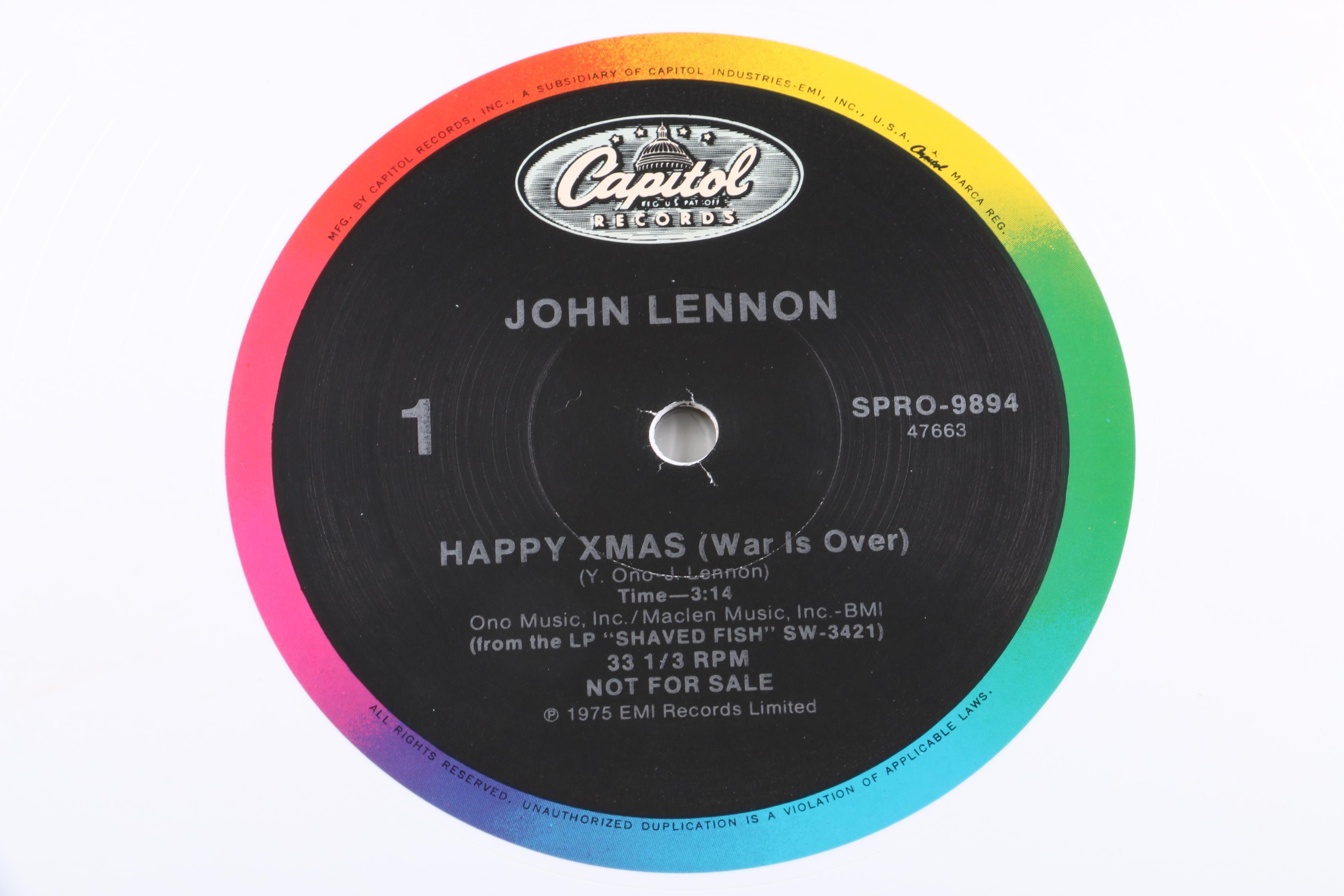 John Lennon "Happy Xmas (War Is Over)" Promotional 12" Single on Colored Vinyl