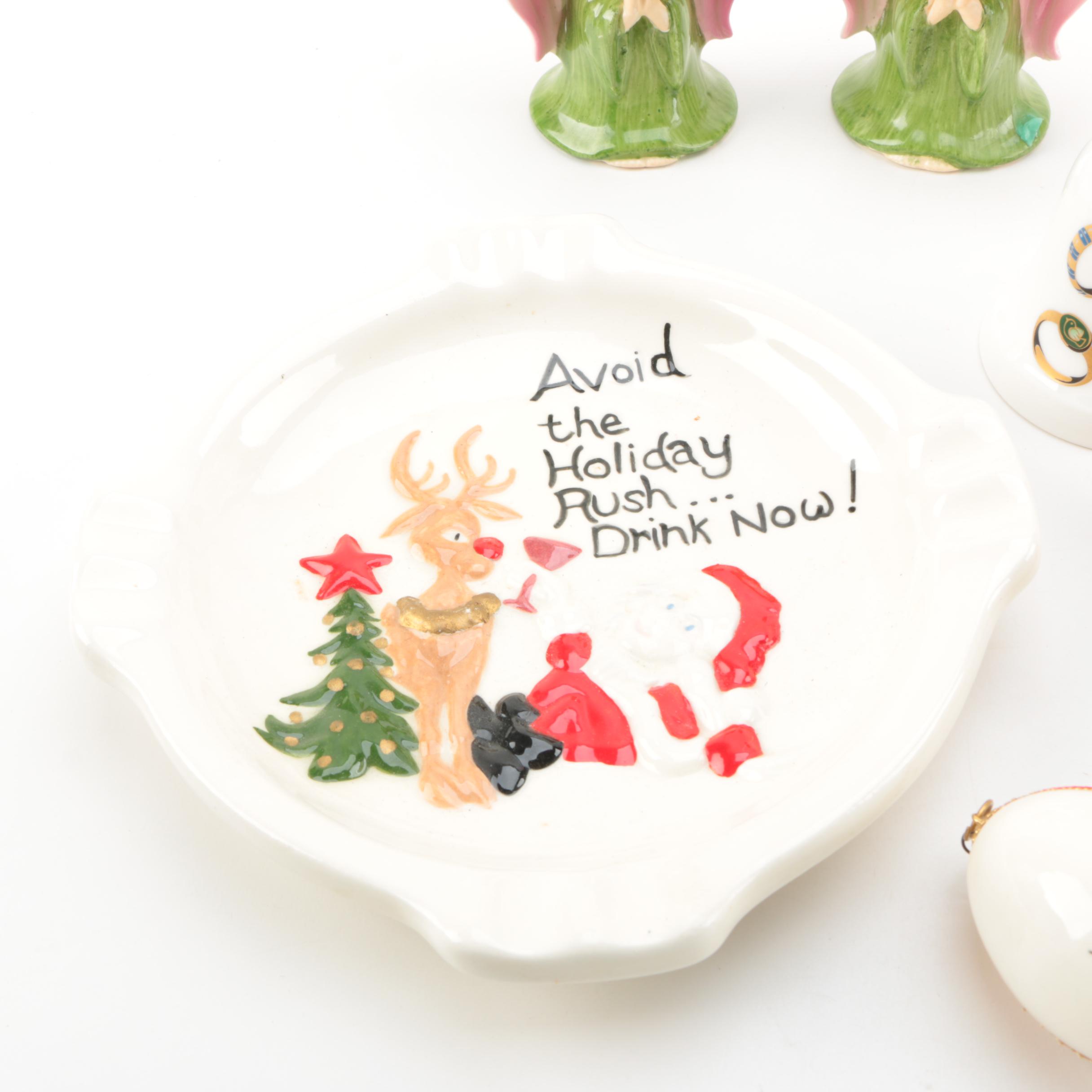 Christmas Decorations including a Godinger Ornament