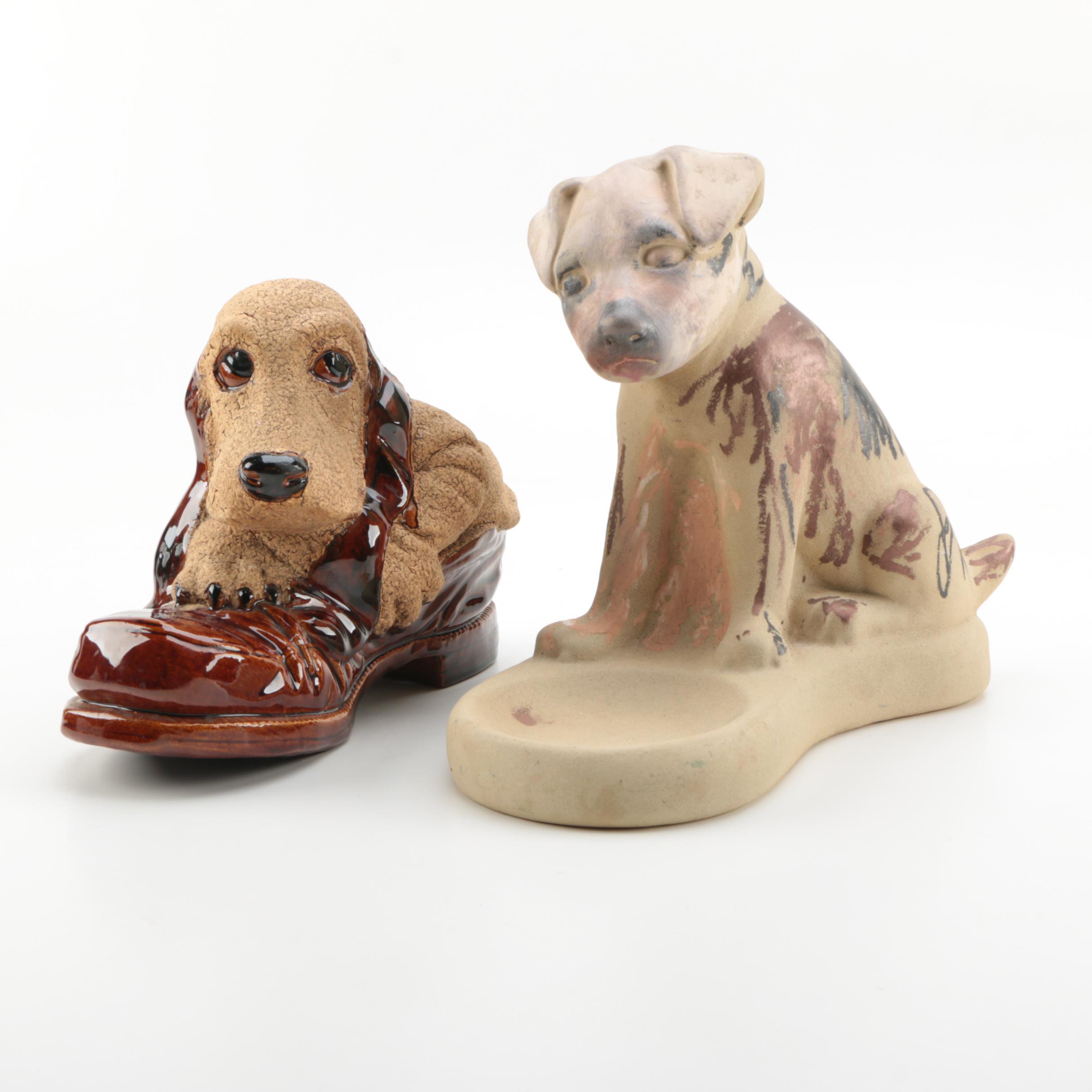Haeger Ceramic Dog Statuette Trinket Dishes