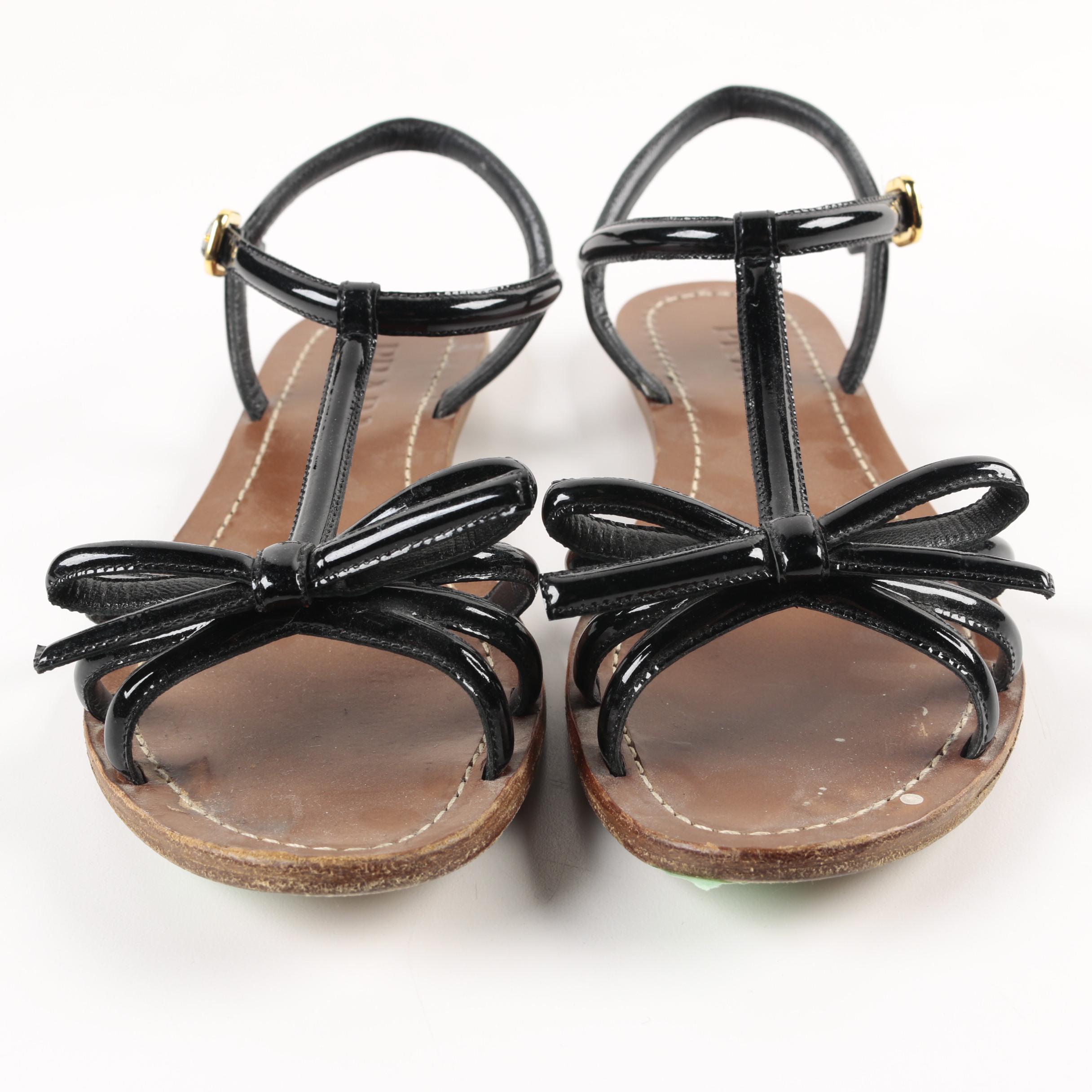 Prada Black Patent Leather Sandals