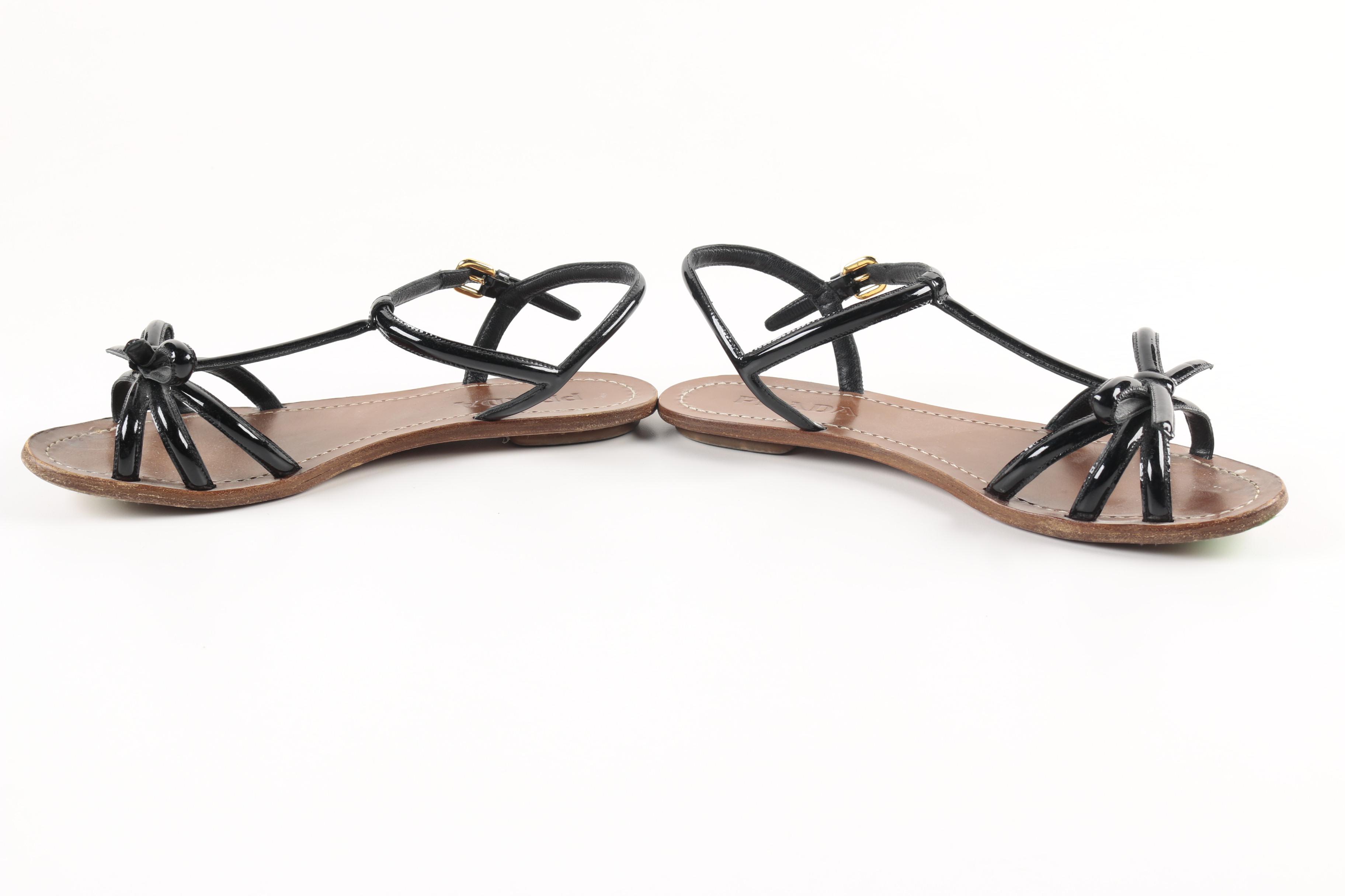 Prada Black Patent Leather Sandals