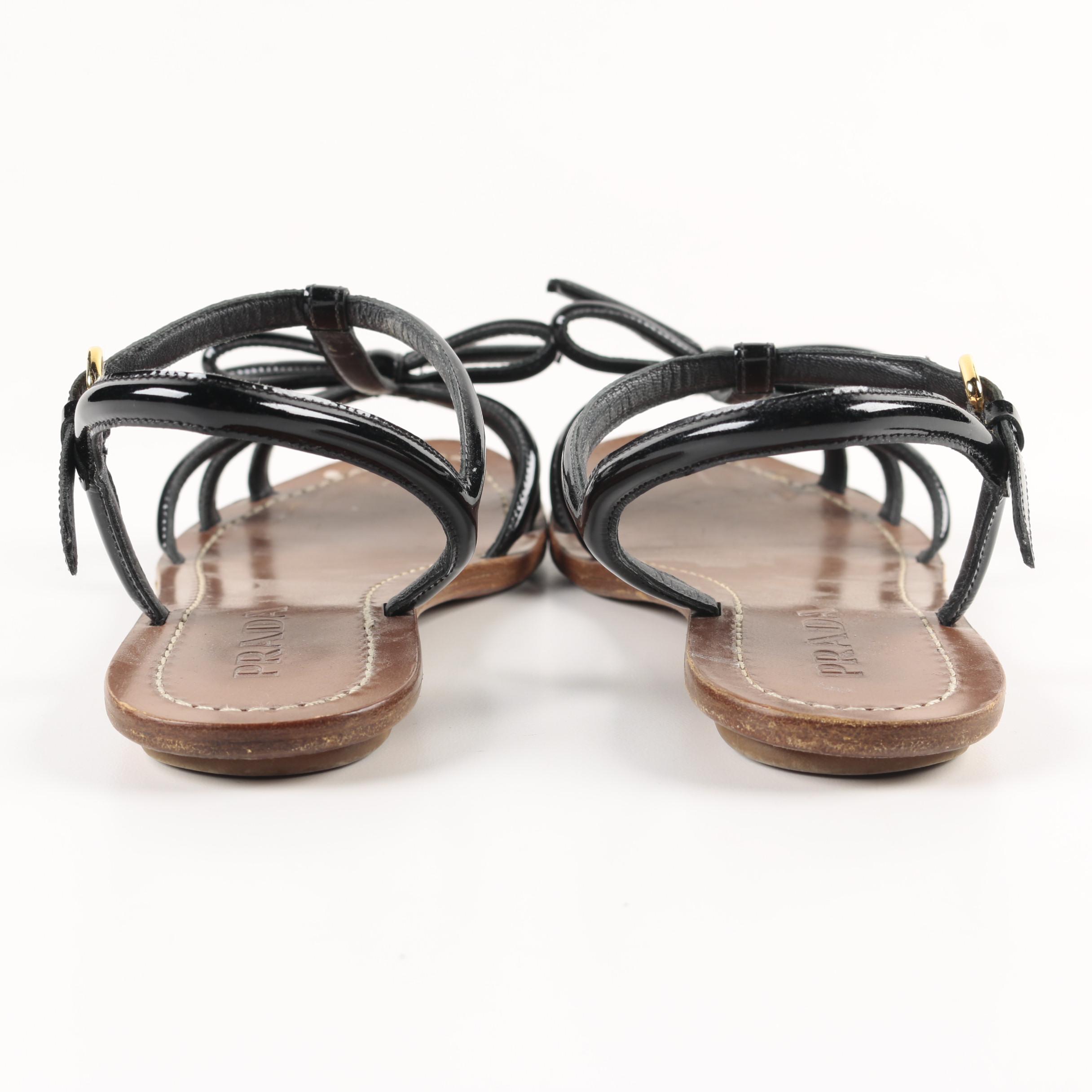 Prada Black Patent Leather Sandals