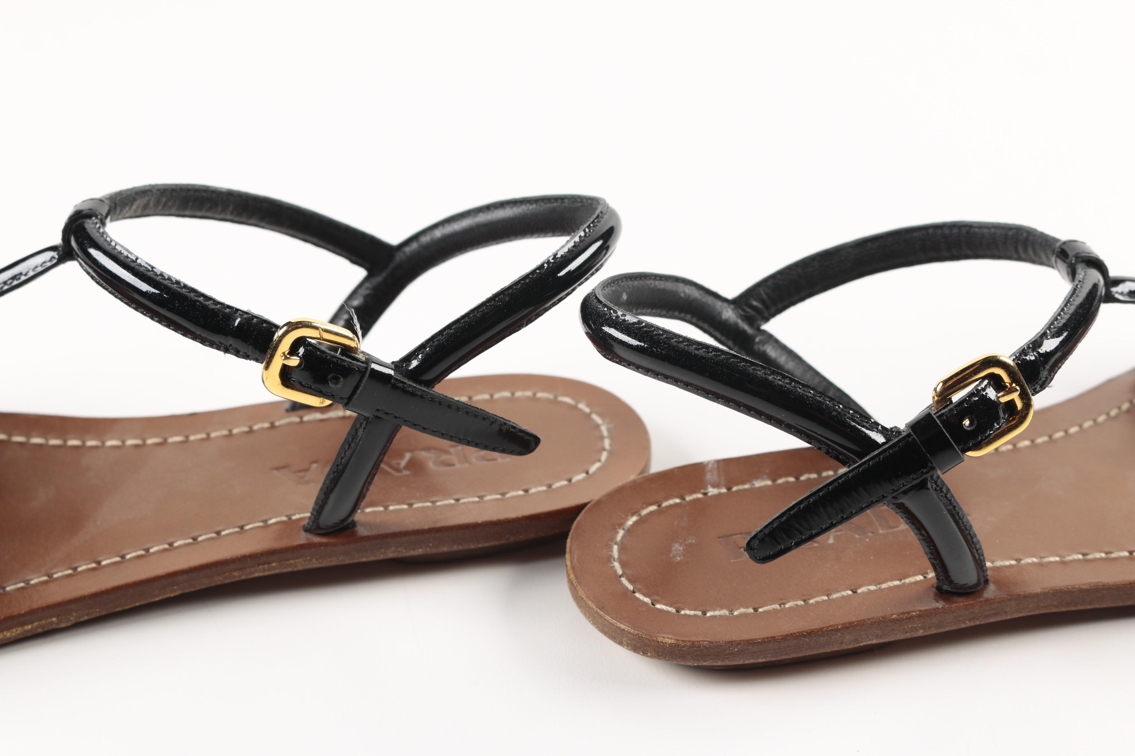 Prada Black Patent Leather Sandals