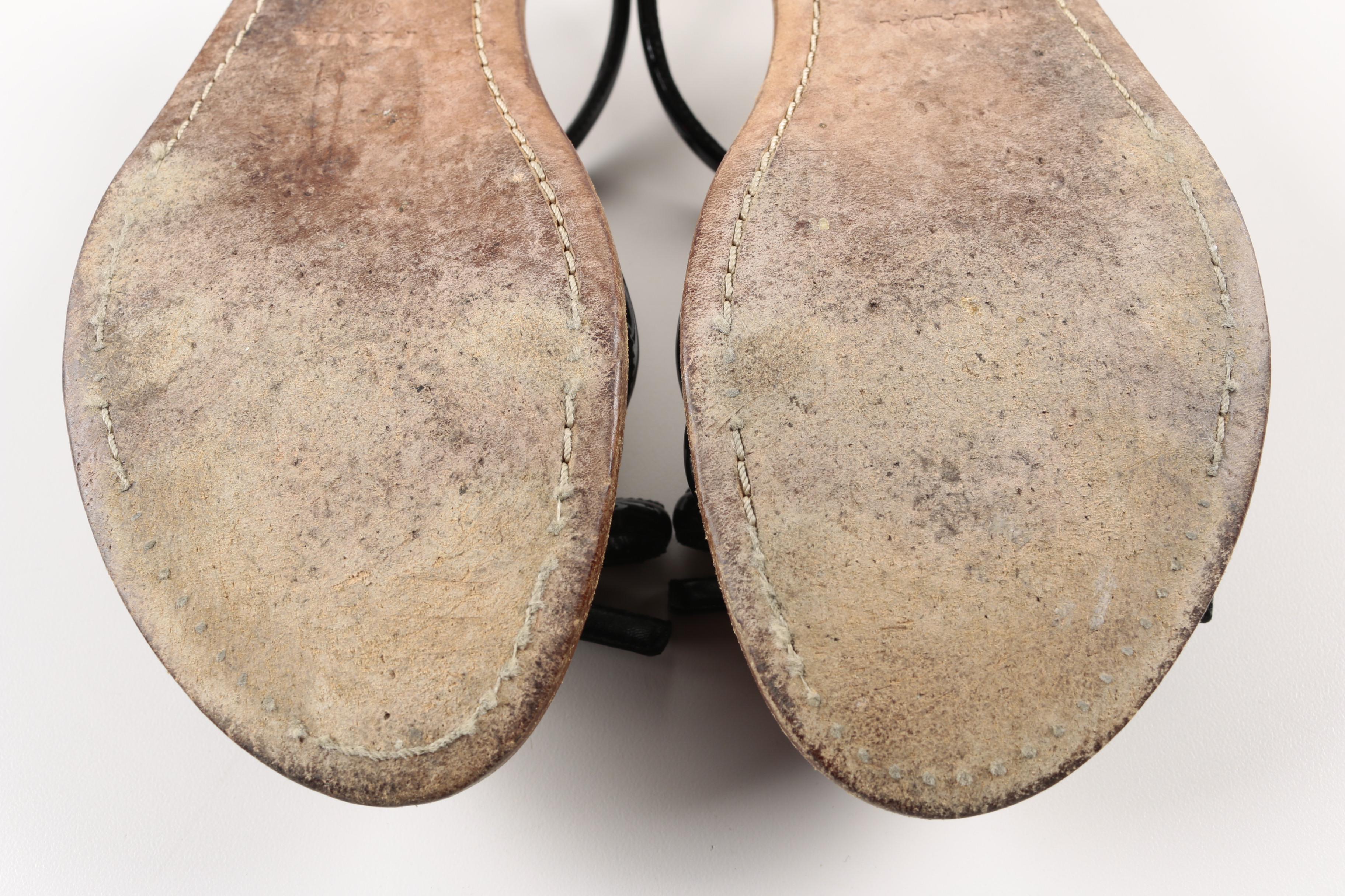 Prada Black Patent Leather Sandals