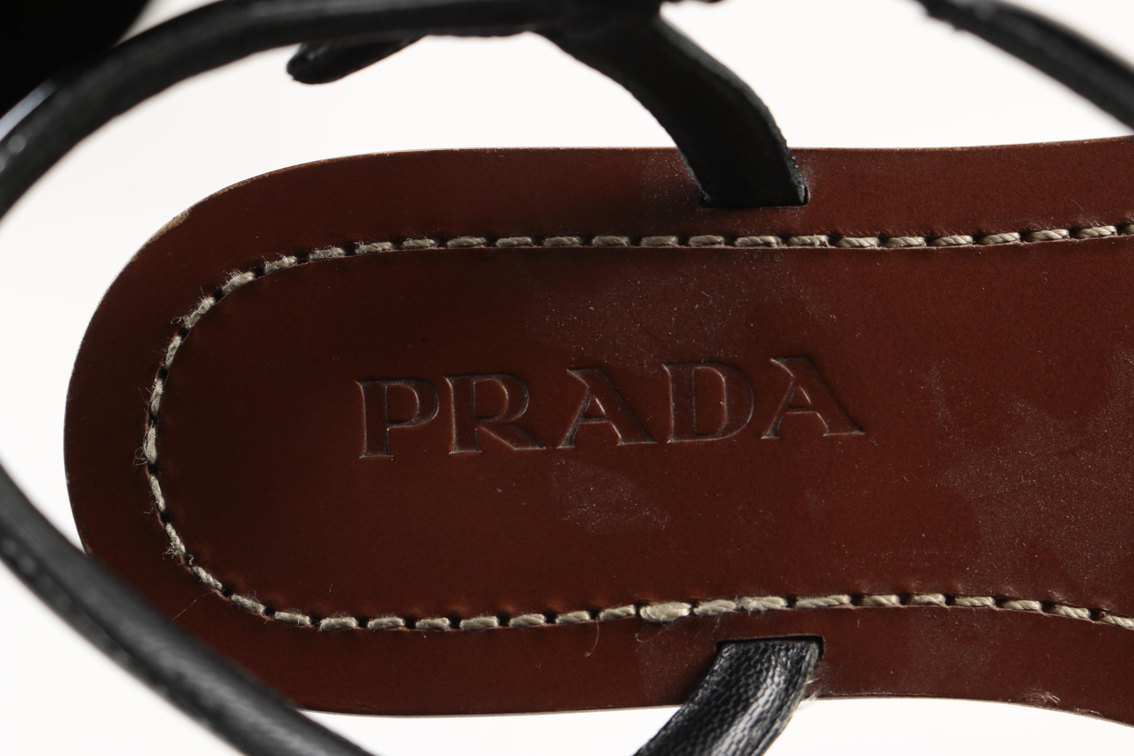 Prada Black Patent Leather Sandals