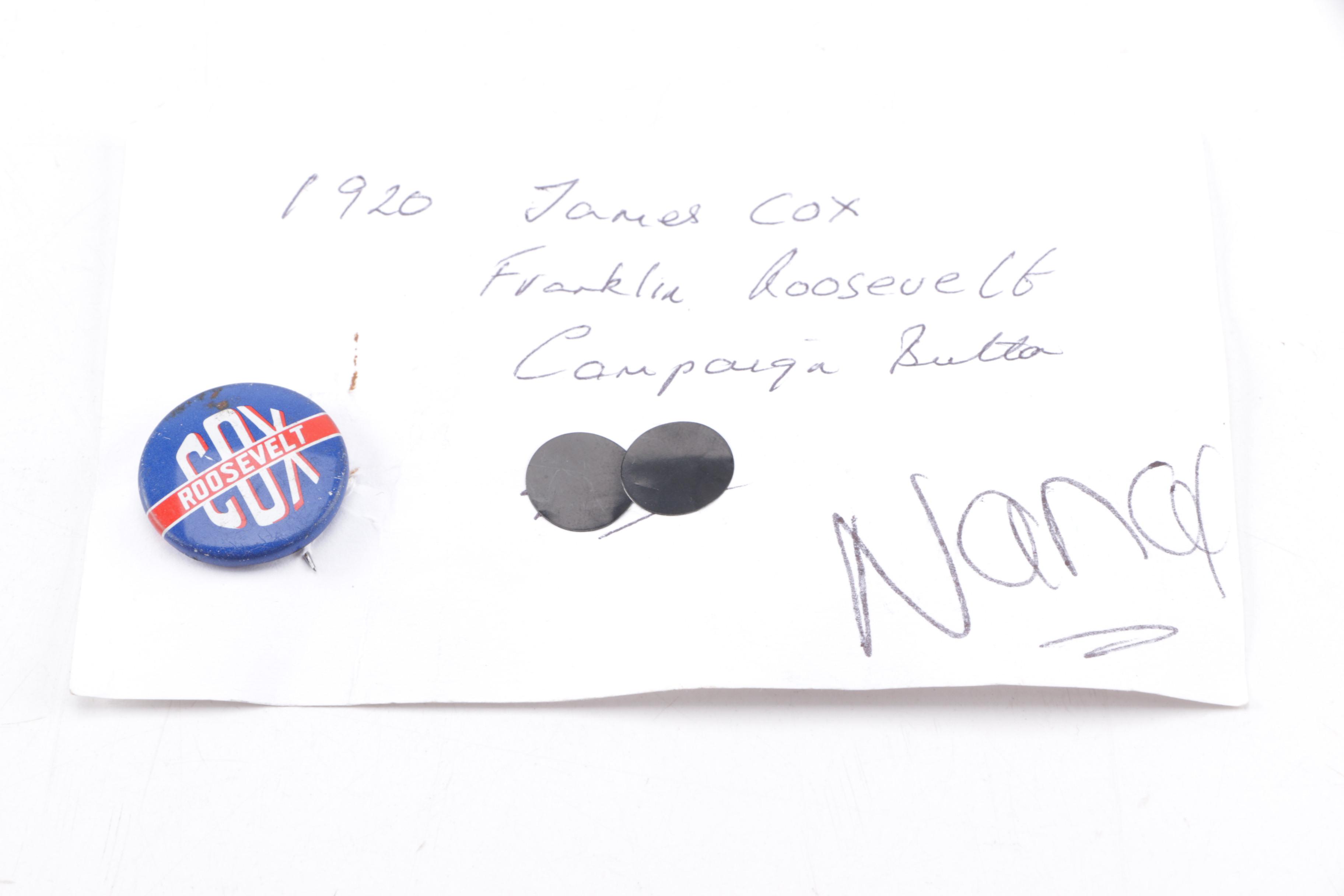 Cox/Roosevelt Campaign Button and Chicago Teamsters Union Ephemera