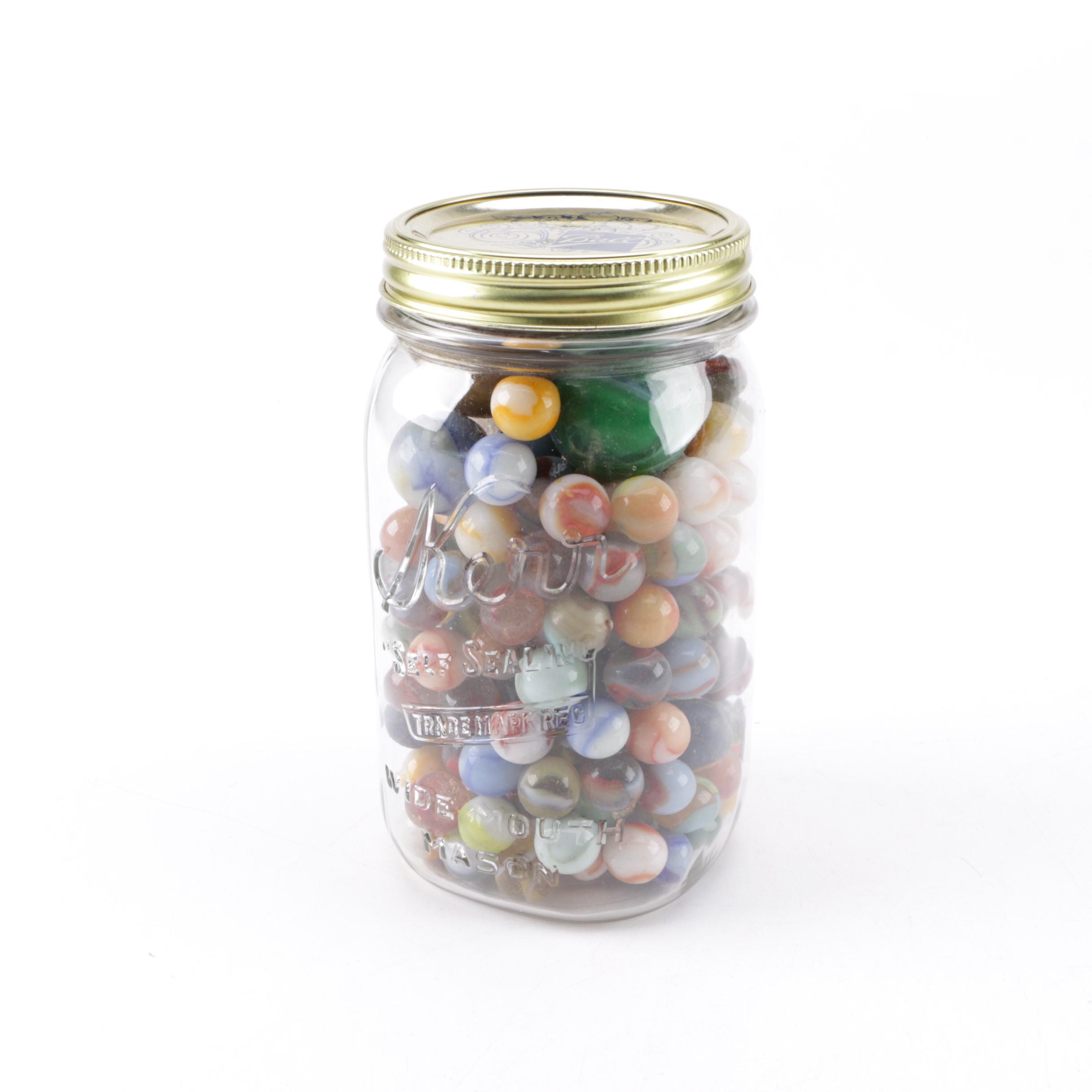 Jar of Colored Glass Marbles